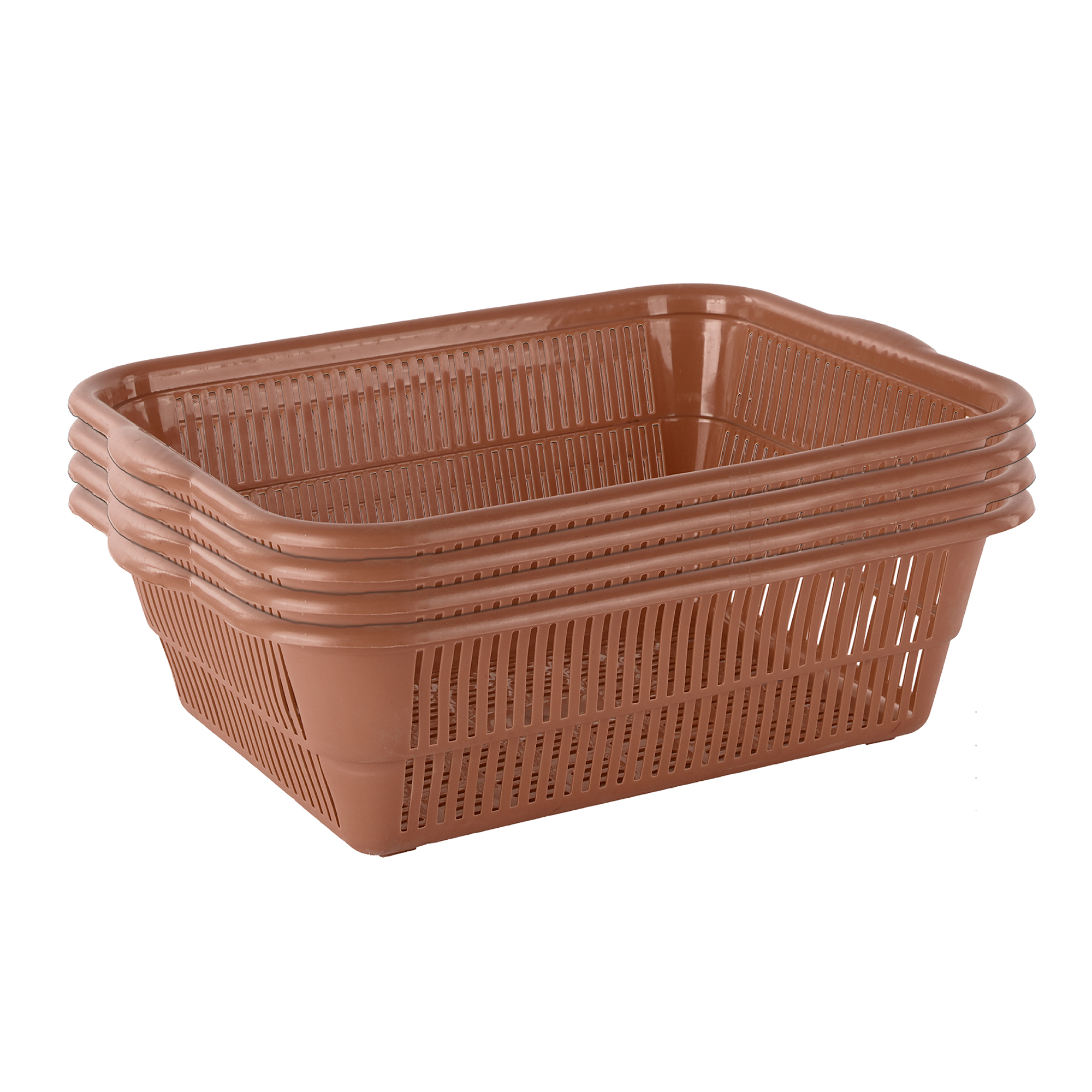 Kuber Industries Pack of 2 Multipurpose Plastic Storage Baskets for Organizing Home  Office  Clothes Makeup  Stationery Storage BoxTray- Ideal for Kitchen Bathroom and Room  Plain Brown