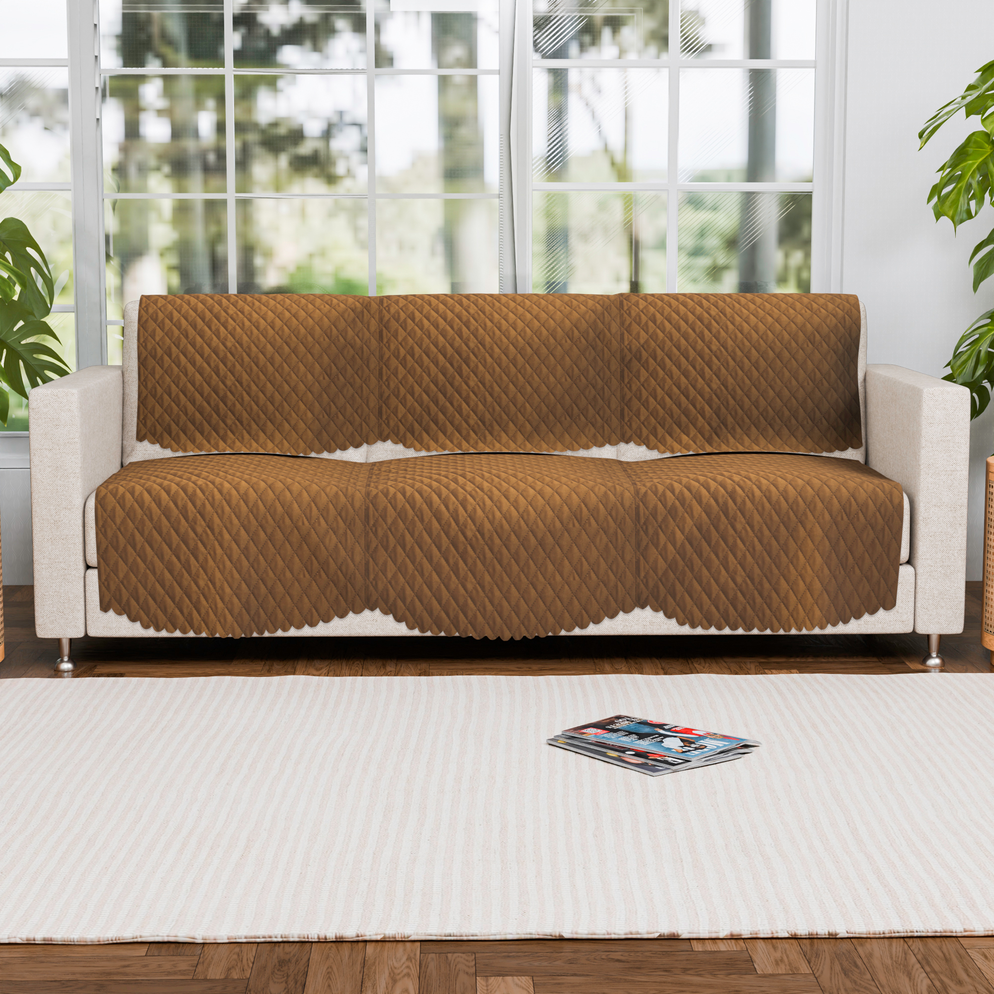 Kuber Industries 2 Seater Sofa Set Cover  Sofa Slipcover Protector for Home Living Room Hall  Office Couch  Quilted Brown