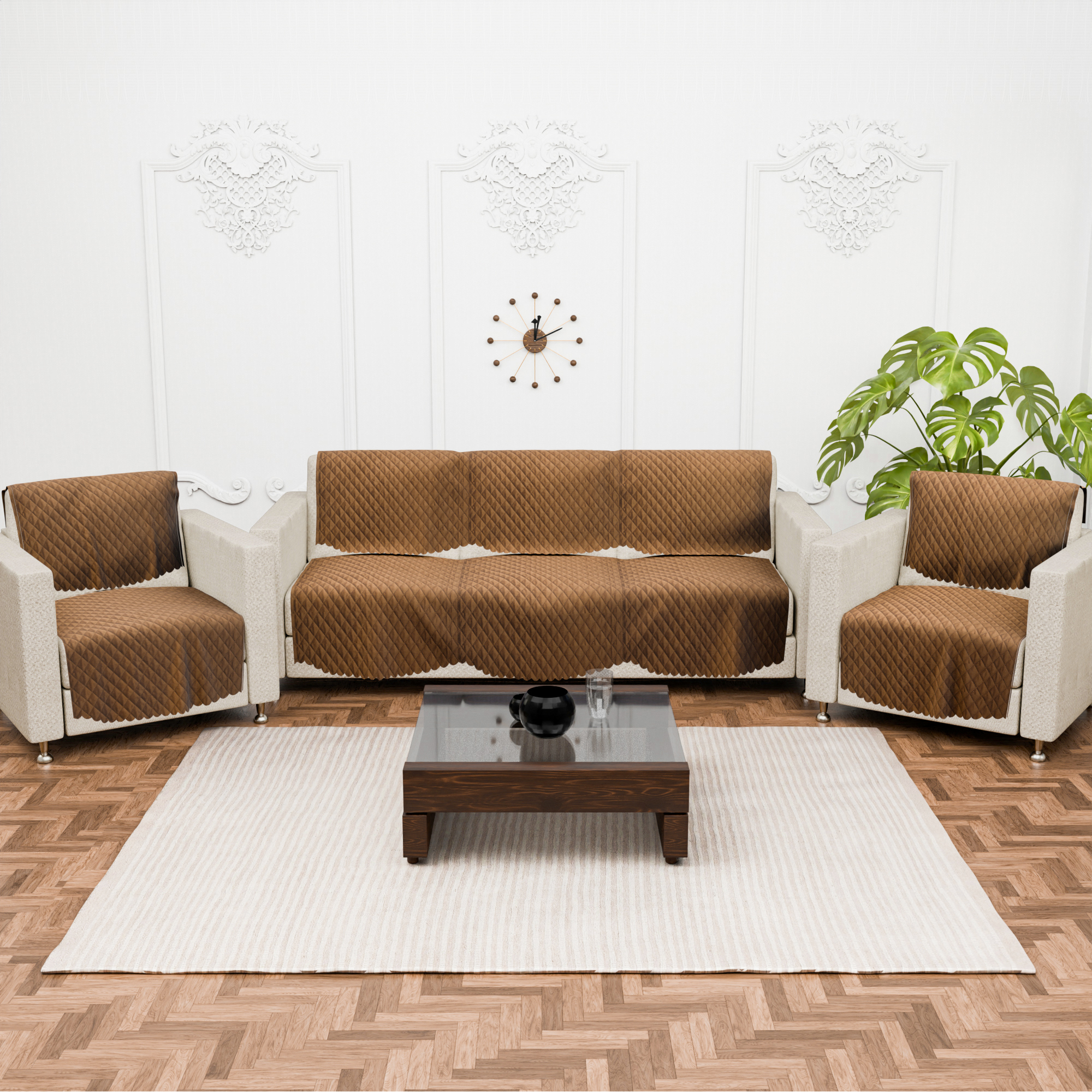 Kuber Industries 2 Seater Sofa Set Cover  Sofa Slipcover Protector for Home Living Room Hall  Office Couch  Quilted Brown