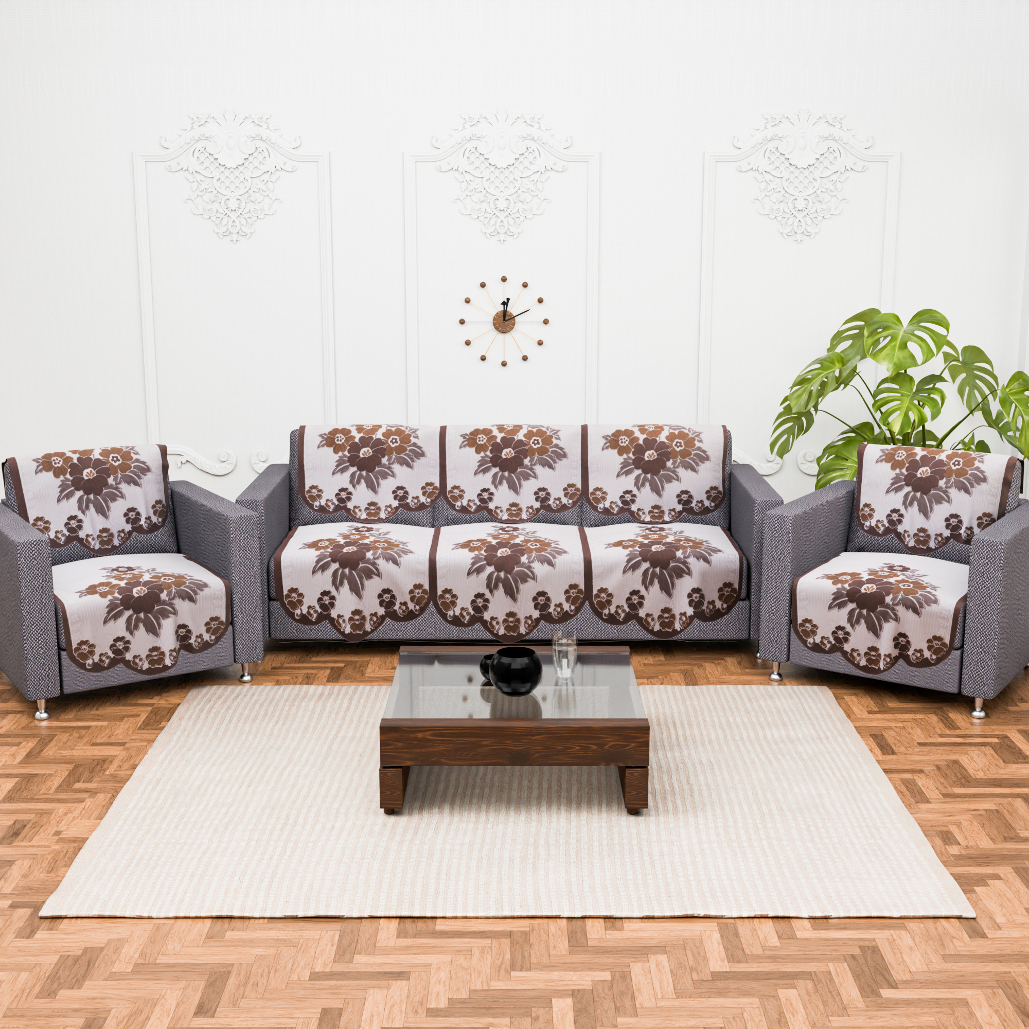 Kuber Industries 2 Seater Sofa Set Cover  Sofa Slipcover Protector for Home Living Room Hall  Office Couch  Painting- Cream  Brown