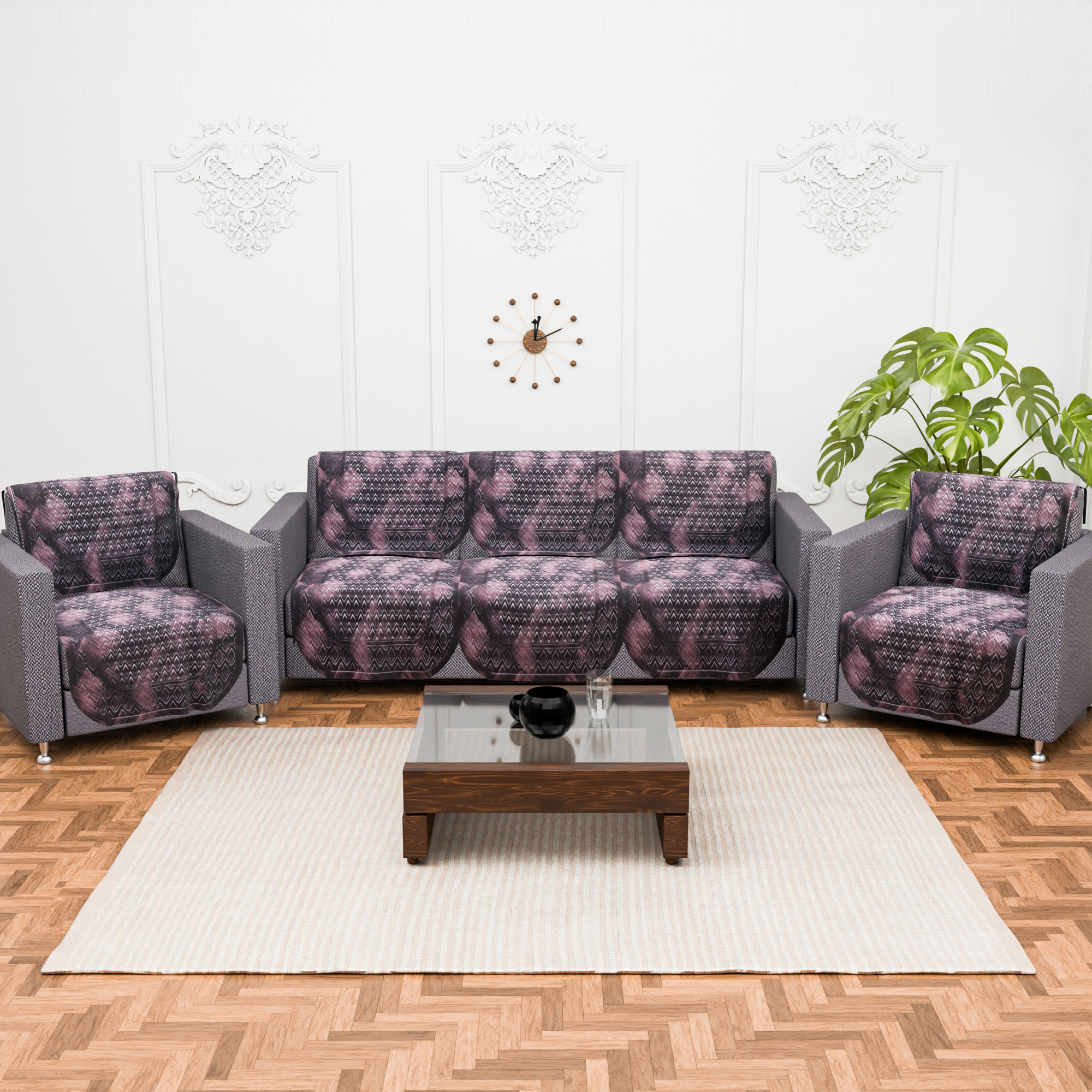 Kuber Industries 2 Seater Sofa Set Cover  Sofa Slipcover Protector for Home Living Room Hall  Office Couch  Shaded Venus - Brown