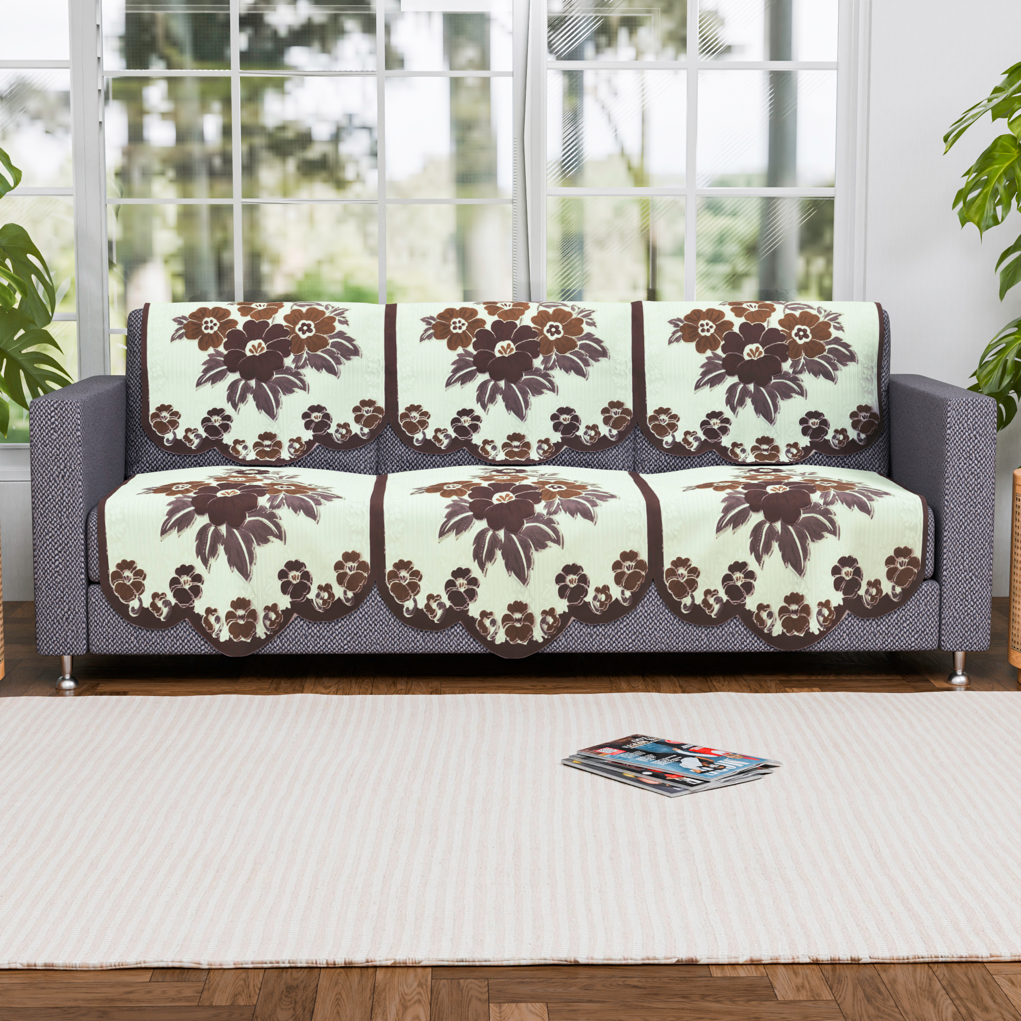 Kuber Industries 2 Seater Sofa Set Cover  Sofa Slipcover Protector for Home Living Room Hall  Office Couch  Painting- Cream  Brown