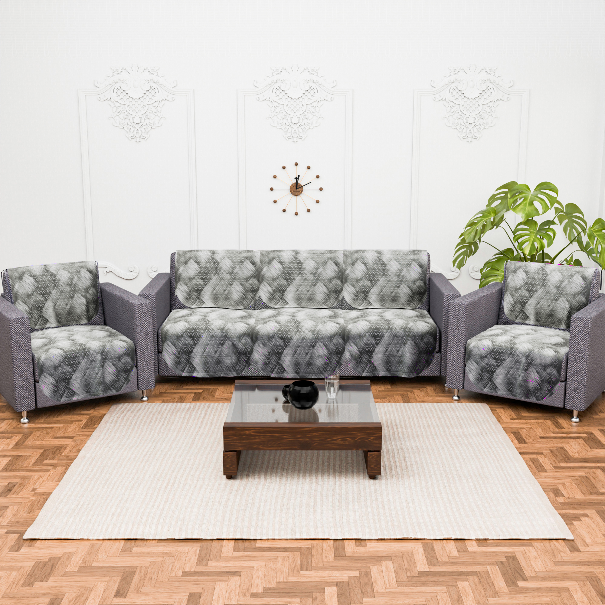 Kuber Industries 2 Seater Sofa Set Cover  Sofa Slipcover Protector for Home Living Room Hall  Office Couch  Shaded Venus - Grey