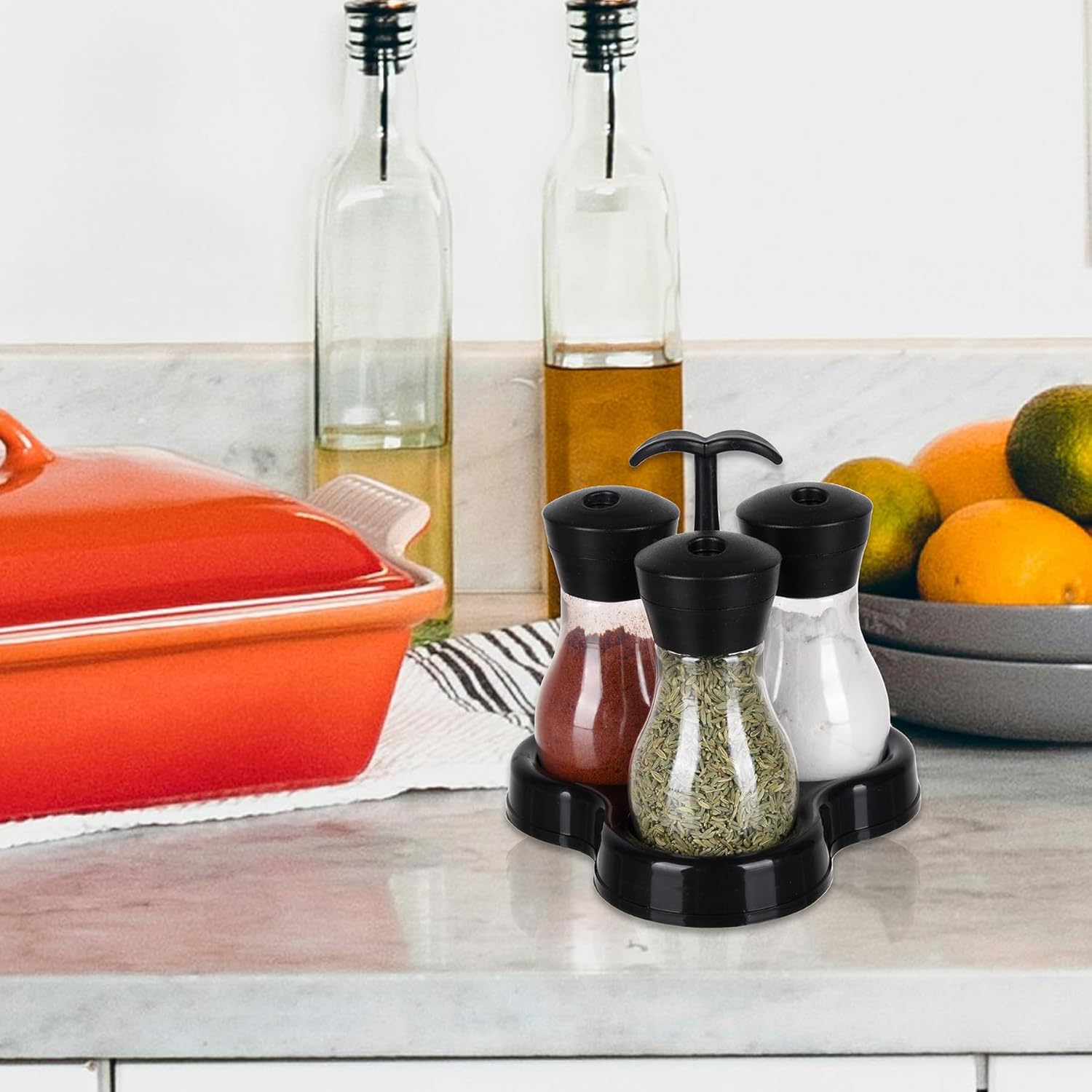 Kuber Industries Spice Rack  3 in 1 Masala Rack Set  Kitchen Spice Storage Box  Spice Rack for Kitchen  Masala Spice Rack  Masala Daani  Masala dabba  Spice Jar  Black