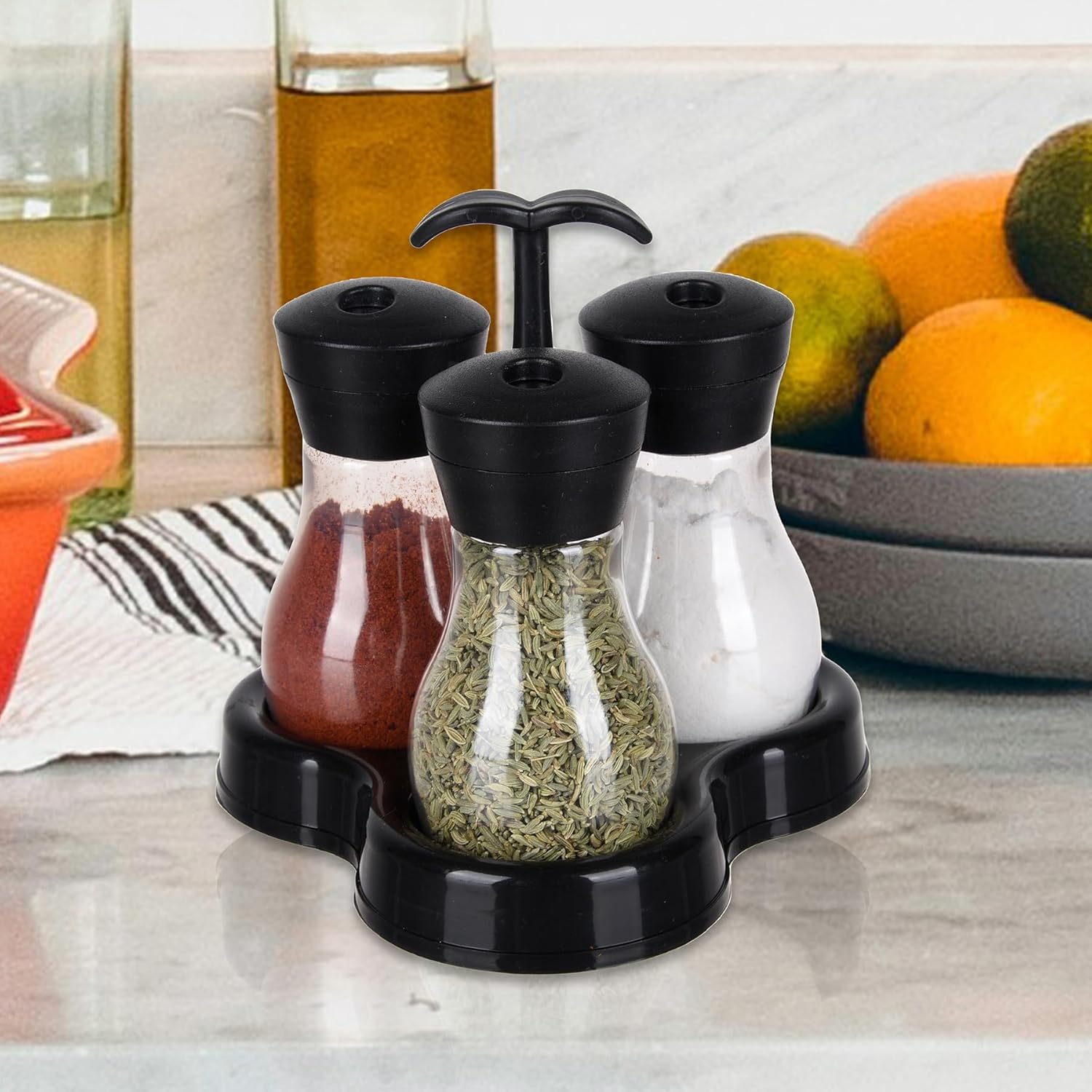 Kuber Industries Spice Rack  3 in 1 Masala Rack Set  Kitchen Spice Storage Box  Spice Rack for Kitchen  Masala Spice Rack  Masala Daani  Masala dabba  Spice Jar  Black