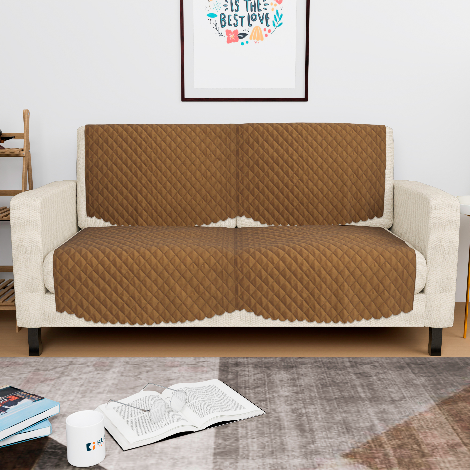 Kuber Industries 2 Seater Sofa Set Cover  Sofa Slipcover Protector for Home Living Room Hall  Office Couch  Quilted Brown