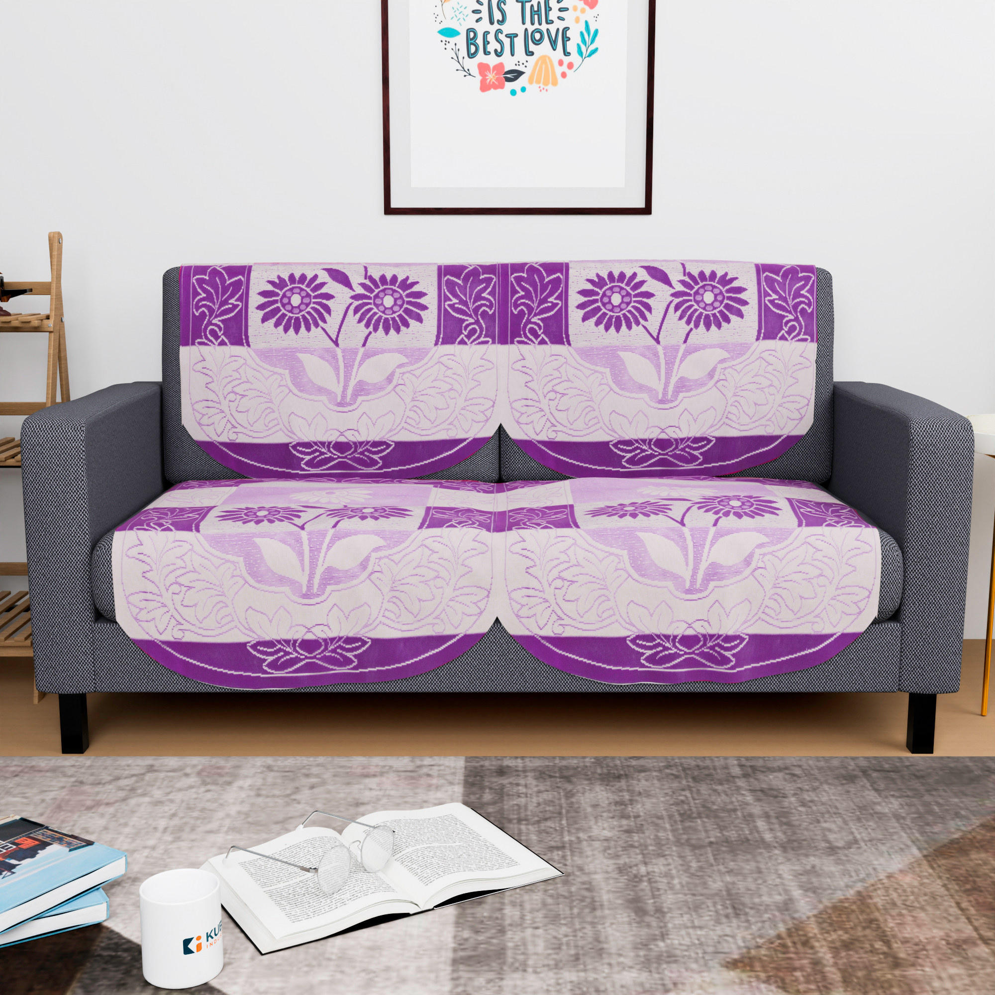Kuber Industries 2 Seater Sofa Set Cover  Sofa Slipcover Protector for Home Living Room Hall  Office Couch  Flower Strips- Purple