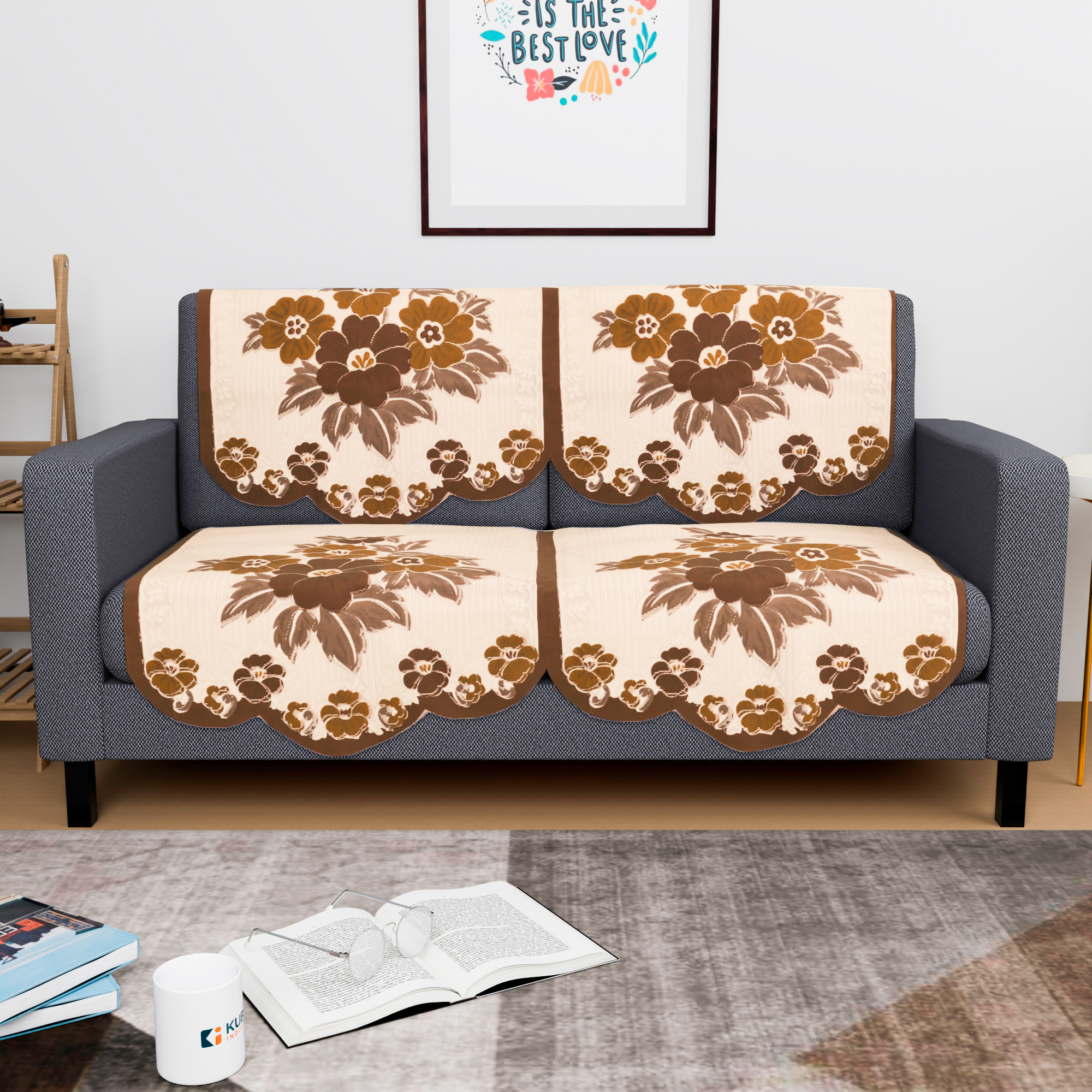 Kuber Industries 2 Seater Sofa Set Cover  Sofa Slipcover Protector for Home Living Room Hall  Office Couch  Painting- Cream  Brown