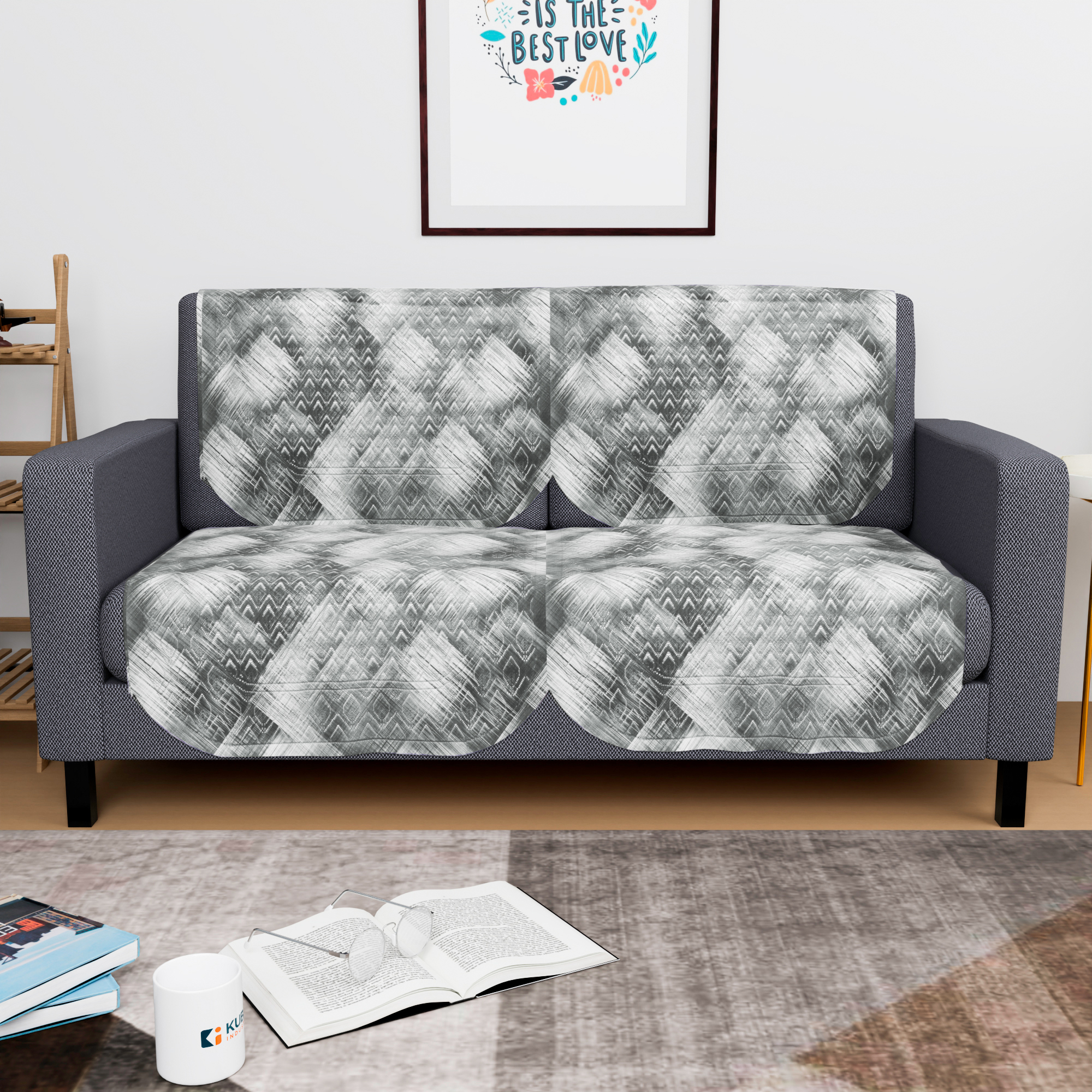 Kuber Industries 2 Seater Sofa Set Cover  Sofa Slipcover Protector for Home Living Room Hall  Office Couch  Shaded Venus - Grey