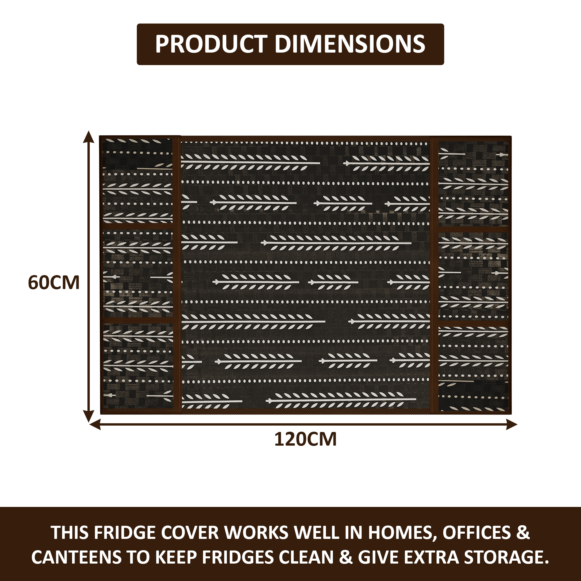 Kuber Industries XL Waterproof  Dustproof Refrigerator Cover with 6 Storage Pockets  Easy to Clean Double Door Fridge Cover  Organizer for Home  Lining Leaf - Brown