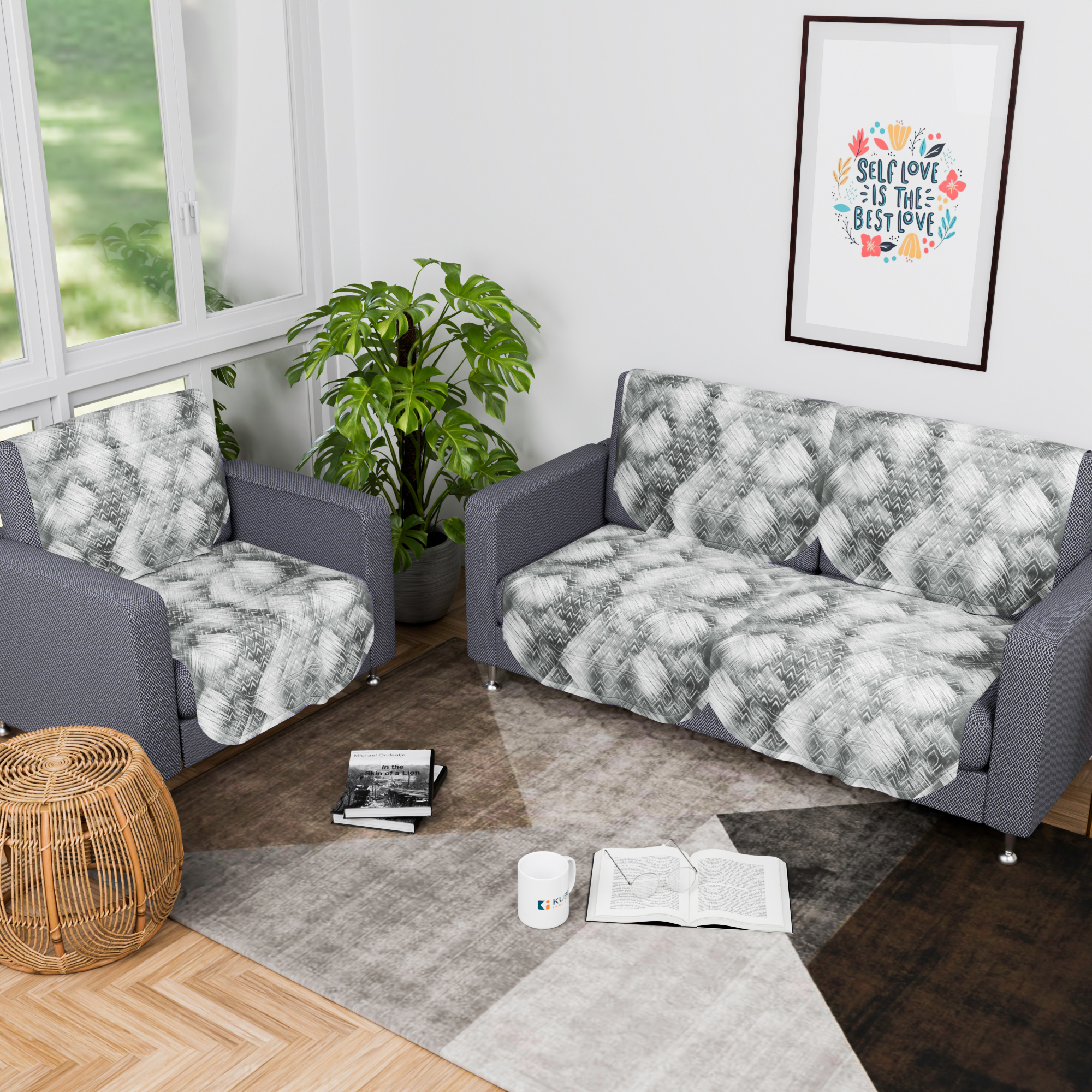 Kuber Industries 2 Seater Sofa Set Cover  Sofa Slipcover Protector for Home Living Room Hall  Office Couch  Shaded Venus - Grey