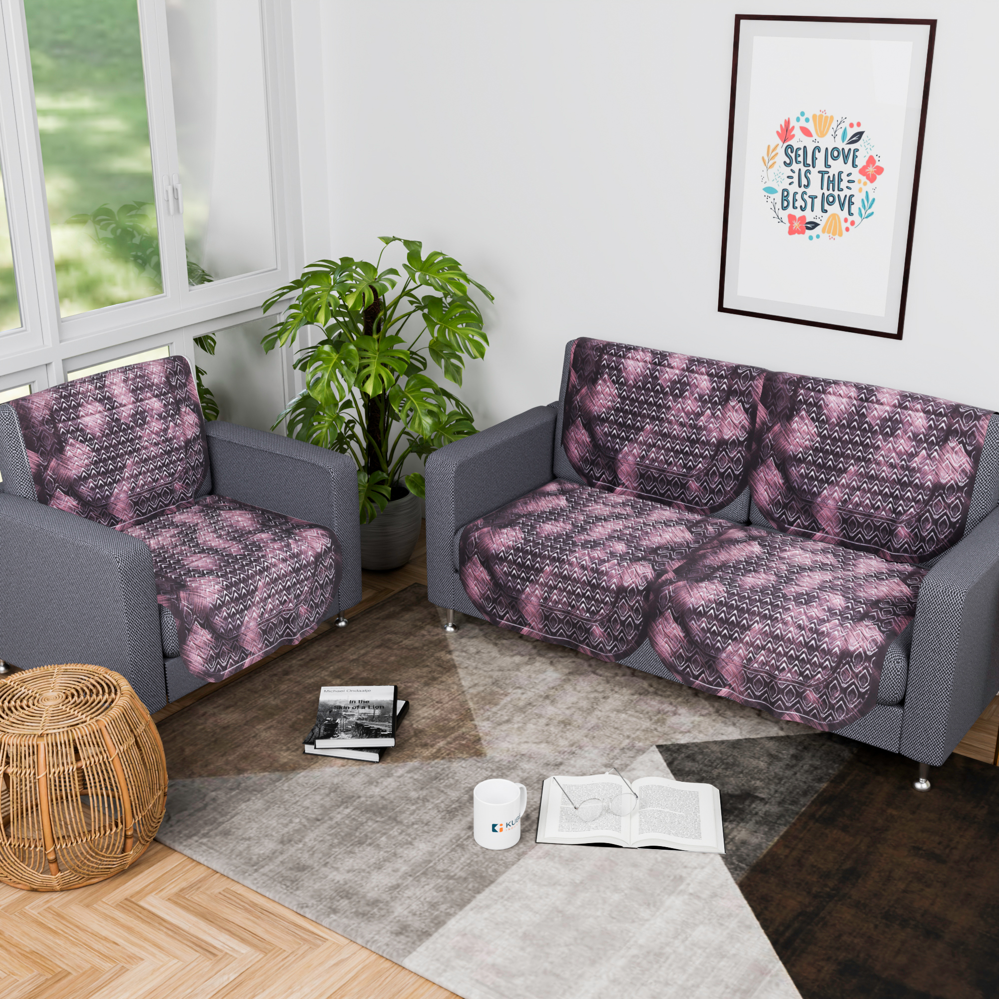 Kuber Industries 2 Seater Sofa Set Cover  Sofa Slipcover Protector for Home Living Room Hall  Office Couch  Shaded Venus - Brown