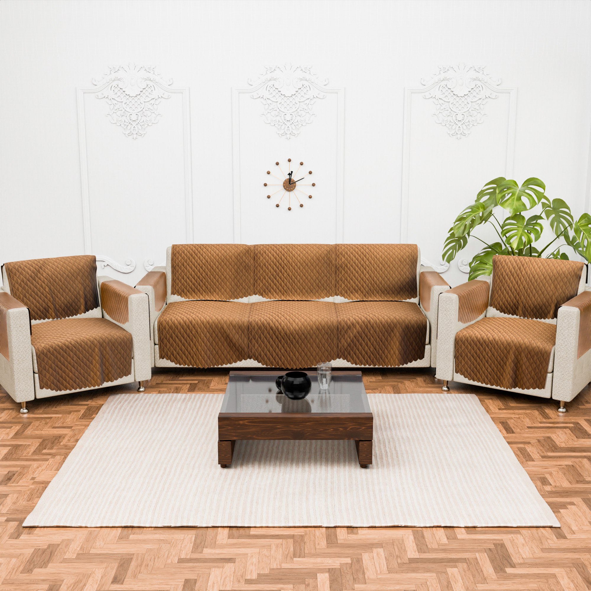 Kuber Industries 2 Seater Sofa Set Cover  Sofa Slipcover Protector for Home Living Room Hall  Office Couch  Quilted Brown