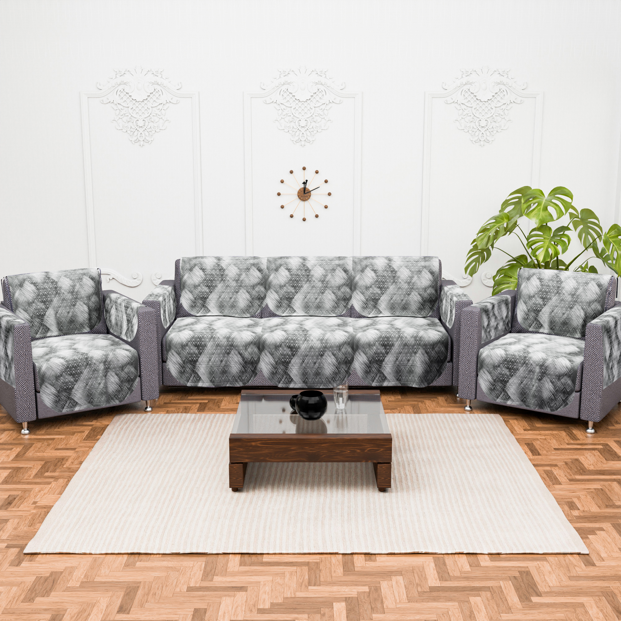 Kuber Industries 2 Seater Sofa Set Cover  Sofa Slipcover Protector for Home Living Room Hall  Office Couch  Shaded Venus - Grey