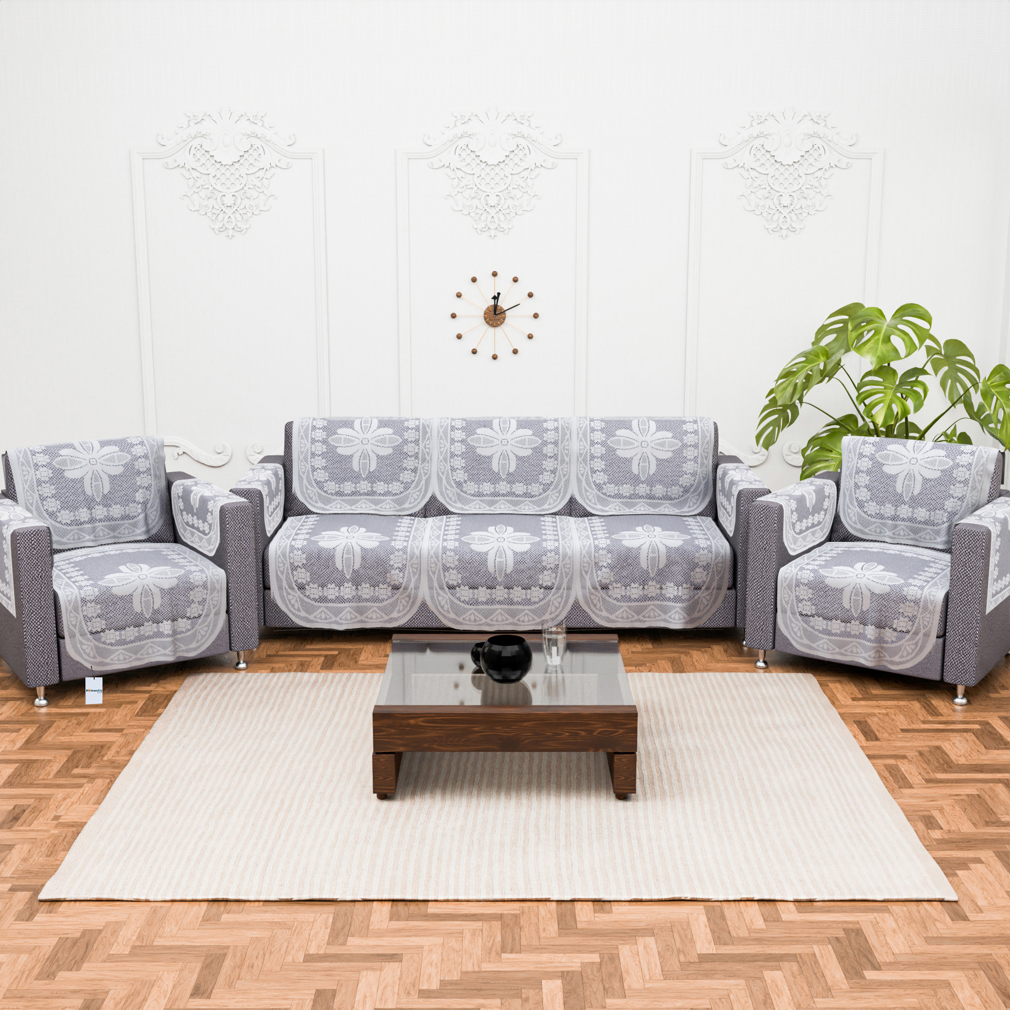 Kuber Industries 2 Seater Sofa Set Cover  Sofa Slipcover Protector for Home Living Room Hall  Office Couch  Net Croshia- White