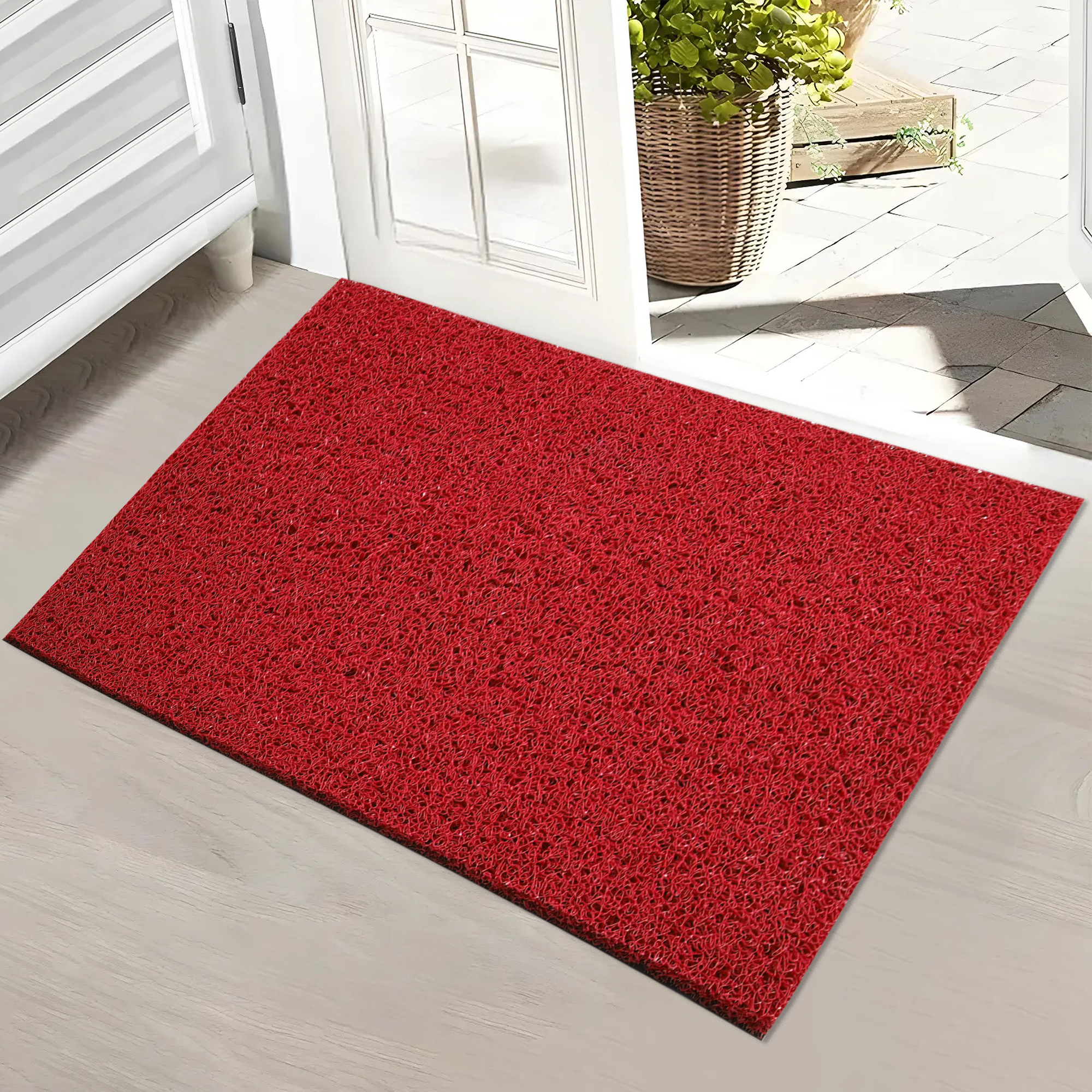 Kuber Industries 16x24 Inch Rubber PVC Water Absorbing Front Floor Mat  Door Mats for Home Entrance Large  Door MatsRugs for Office Bedroom  Kitchen  Anti Slip PaydanFoot Mat  Red