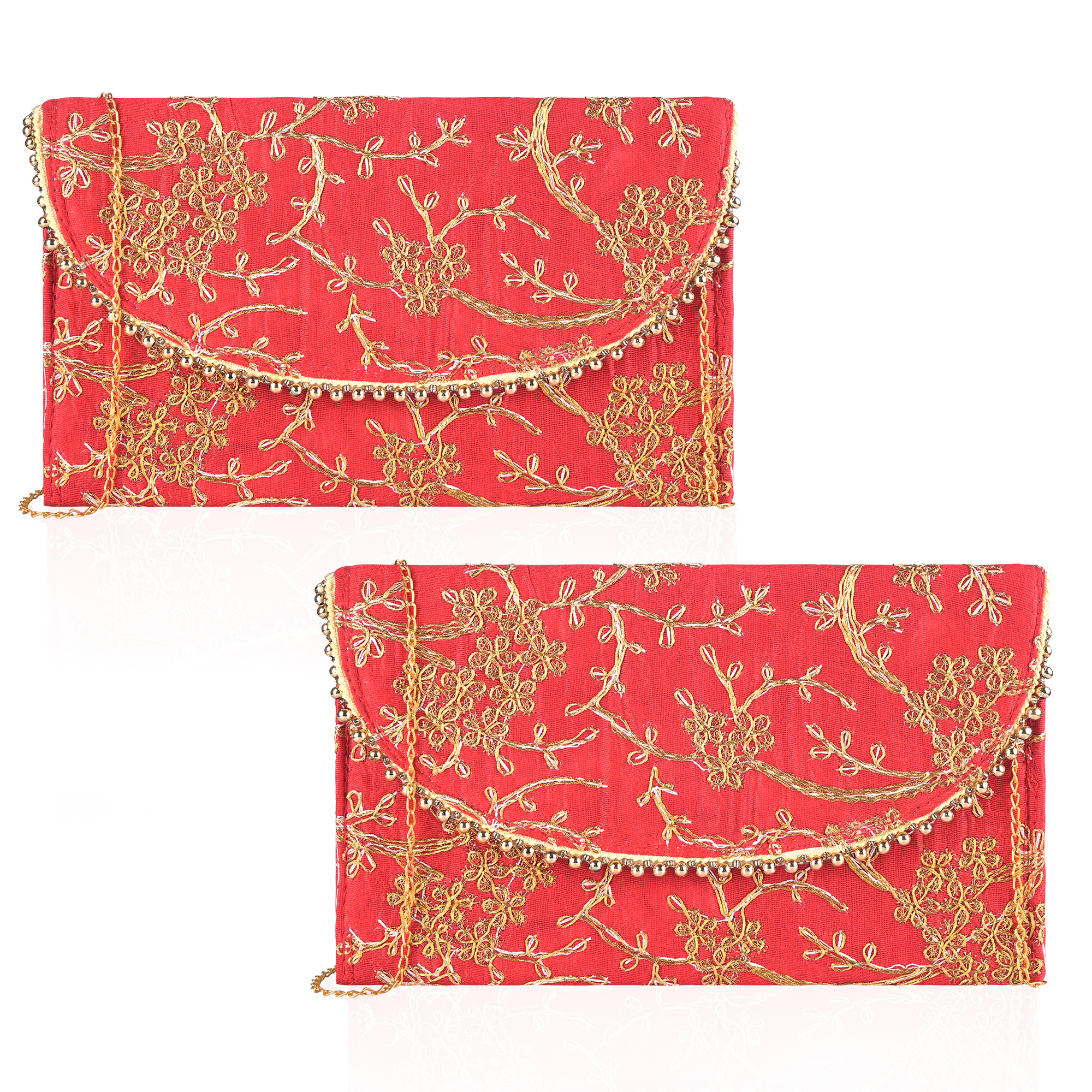 Kuber Industries Polyester Purse for Women with Magnetic Closure  Lightweight  Compact Ladies Purse for Travelling Party Wedding  Events  Moti Design - Red