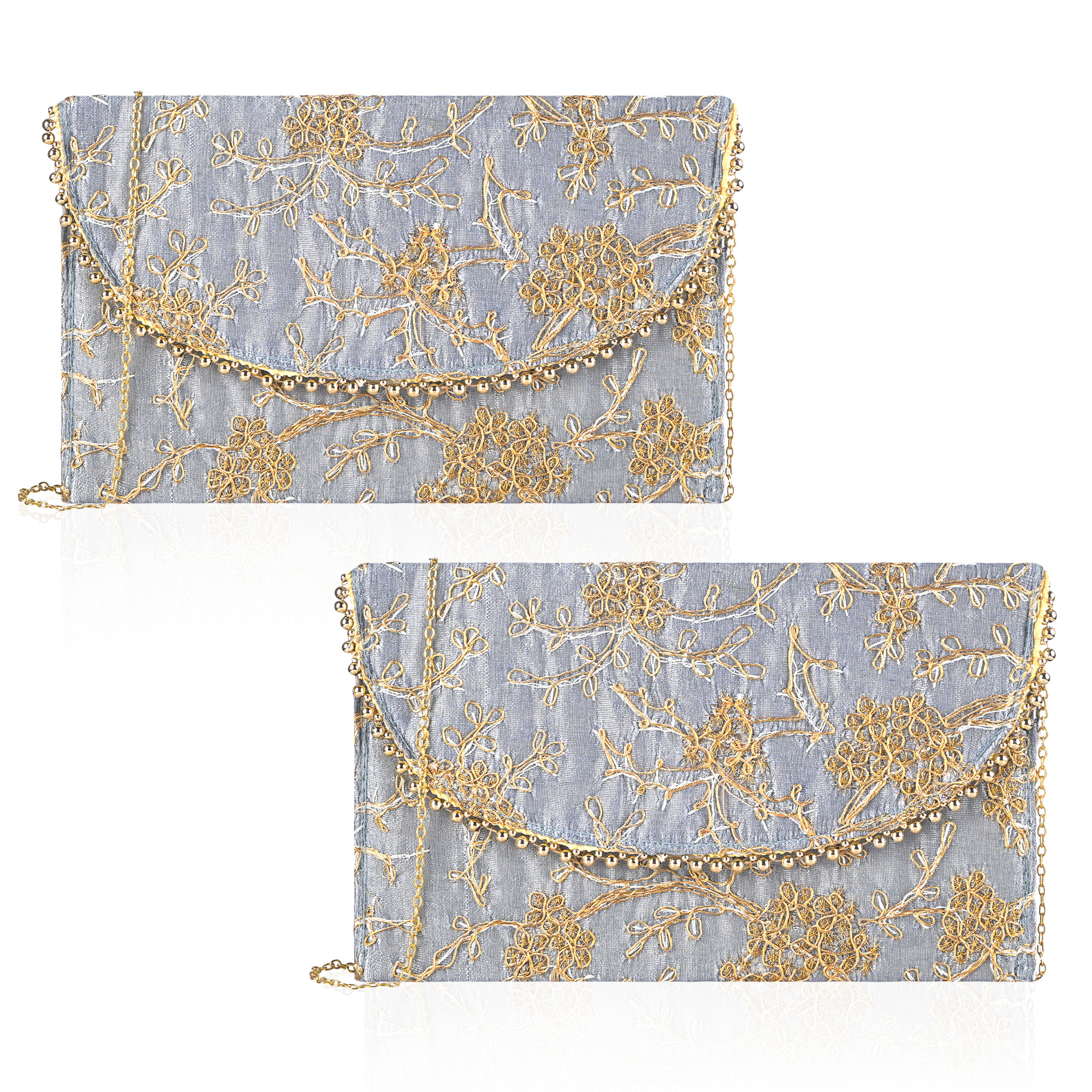 Kuber Industries Polyester Purse for Women with Magnetic Closure  Lightweight  Compact Ladies Purse for Travelling Party Wedding  Events  Moti Design - Grey