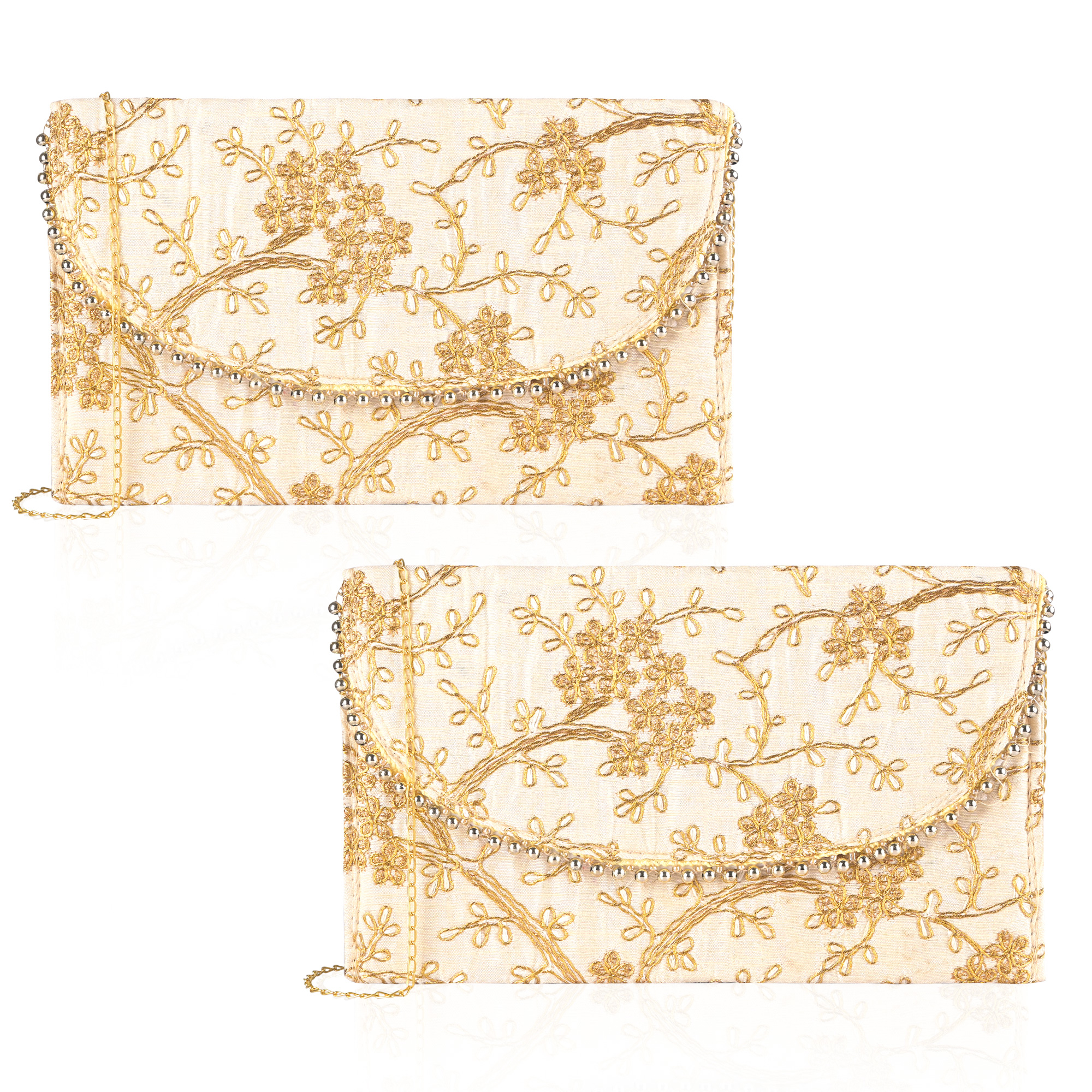 Kuber Industries Polyester Purse for Women with Magnetic Closure  Lightweight  Compact Ladies Purse for Travelling Party Wedding  Events  Moti Design - Cream
