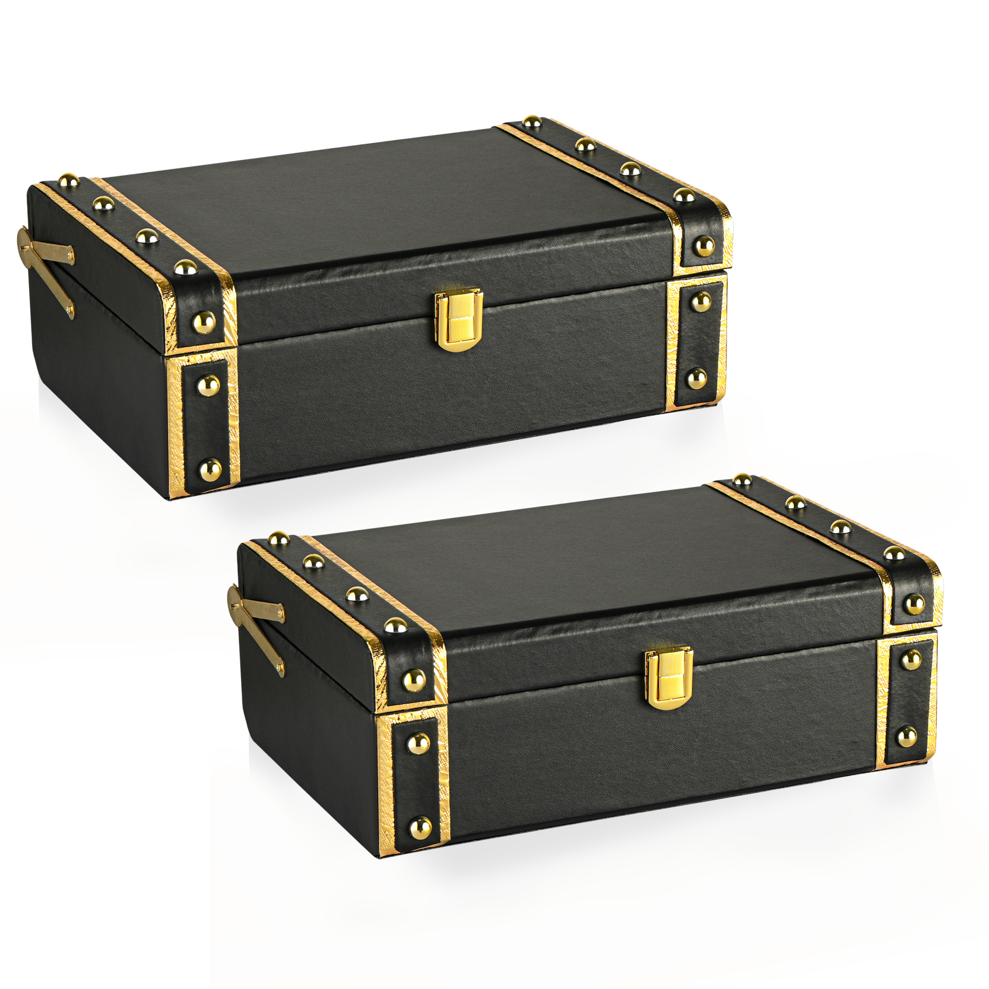 Kuber Industries Synthetic Leather Trunk BoxJewellery Organisers Storage Box with Lock  OrnamentJewellery Gift Box for Women  Jewel Organizer Case for Gifting  Black