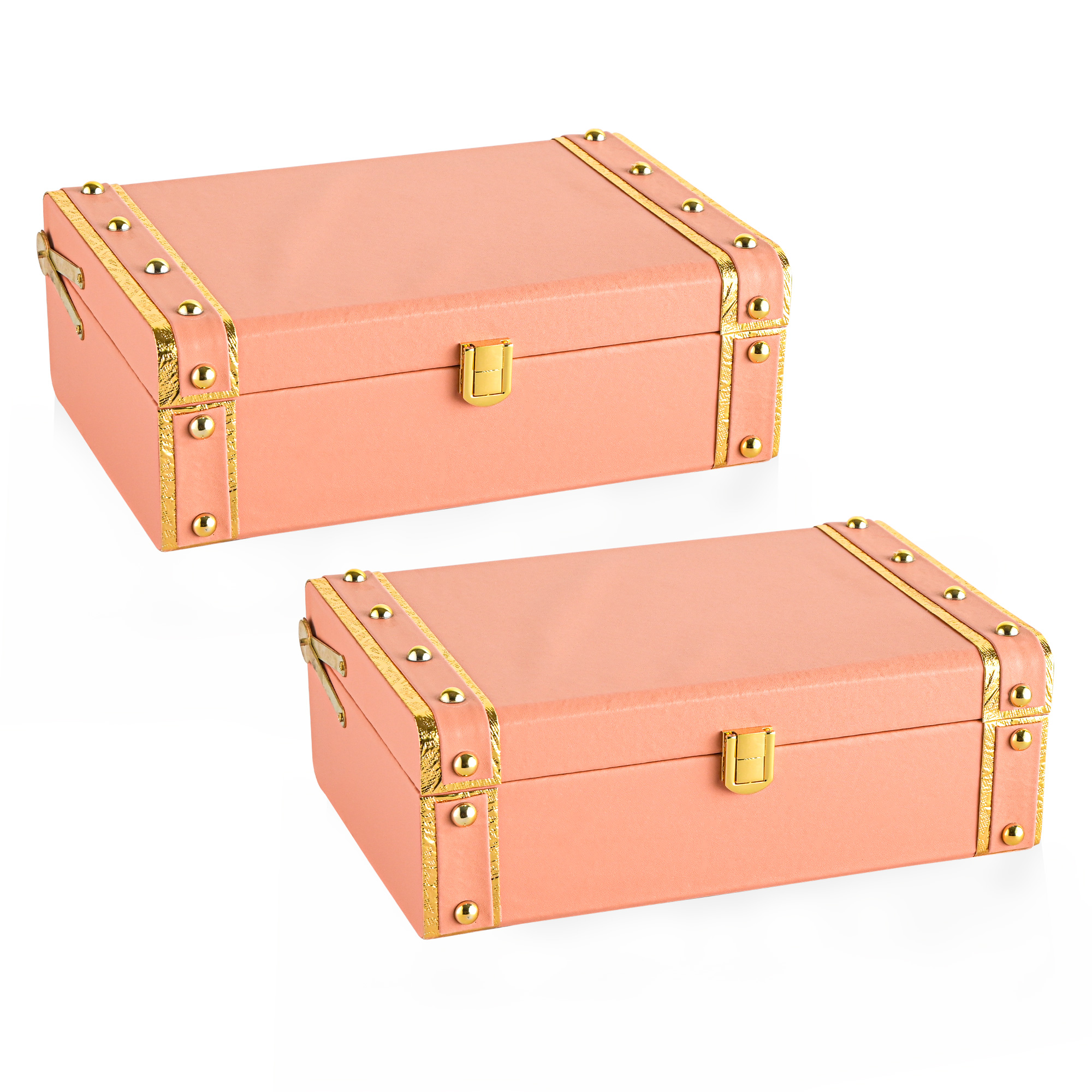 Kuber Industries Synthetic Leather Trunk BoxJewellery Organisers Storage Box with Lock  OrnamentJewellery Gift Box for Women  Jewel Organizer Case for Gifting  Pink