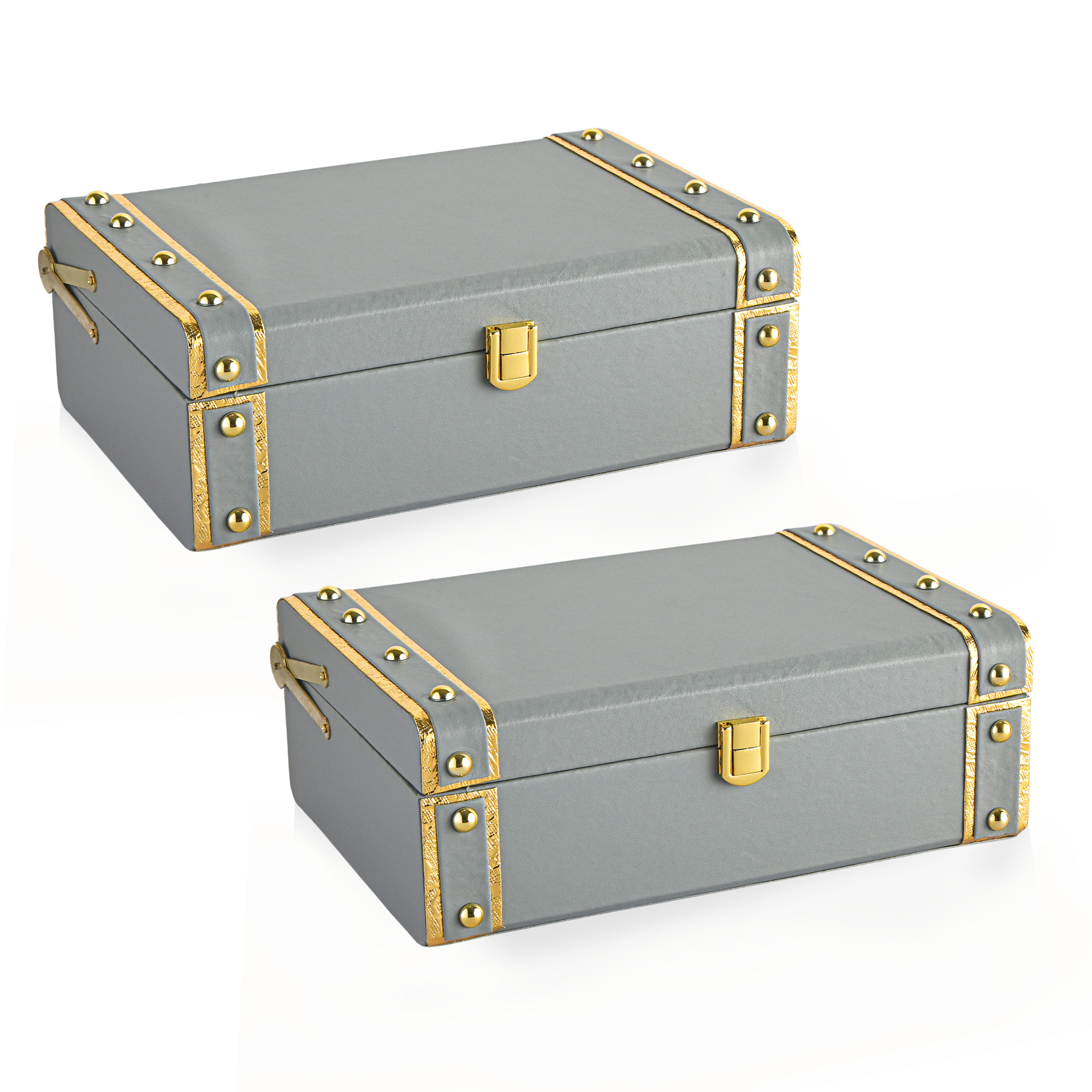 Kuber Industries Synthetic Leather Trunk BoxJewellery Organisers Storage Box with Lock  OrnamentJewellery Gift Box for Women  Jewel Organizer Case for Gifting  Grey