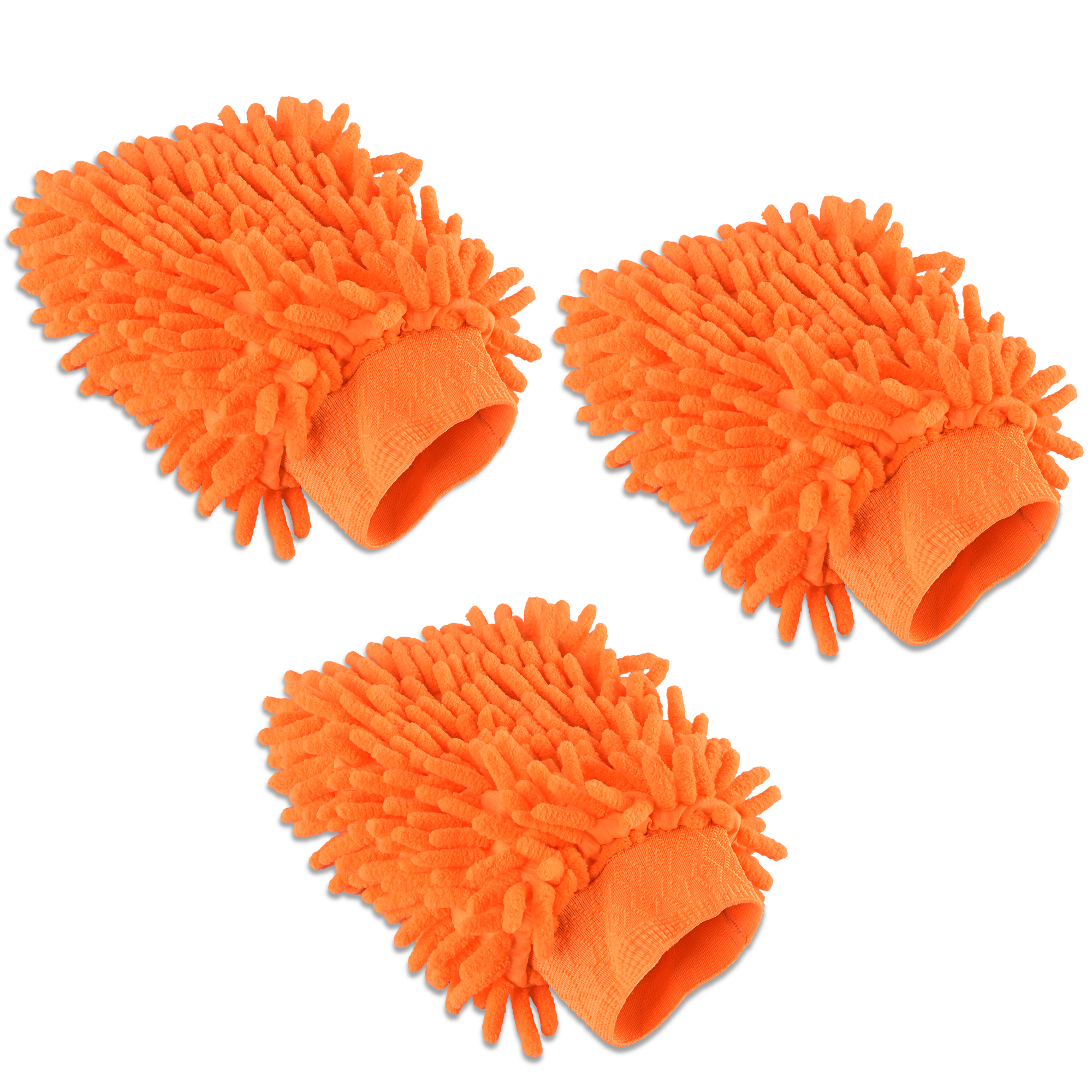 Microfiber Double Sided 50GSM Car Washing Gloves  Super Absorbent Chenille Mitt Gloves - Perfect Wash Cleaning for Bike Auto Cars Interior and Exterior  Orange
