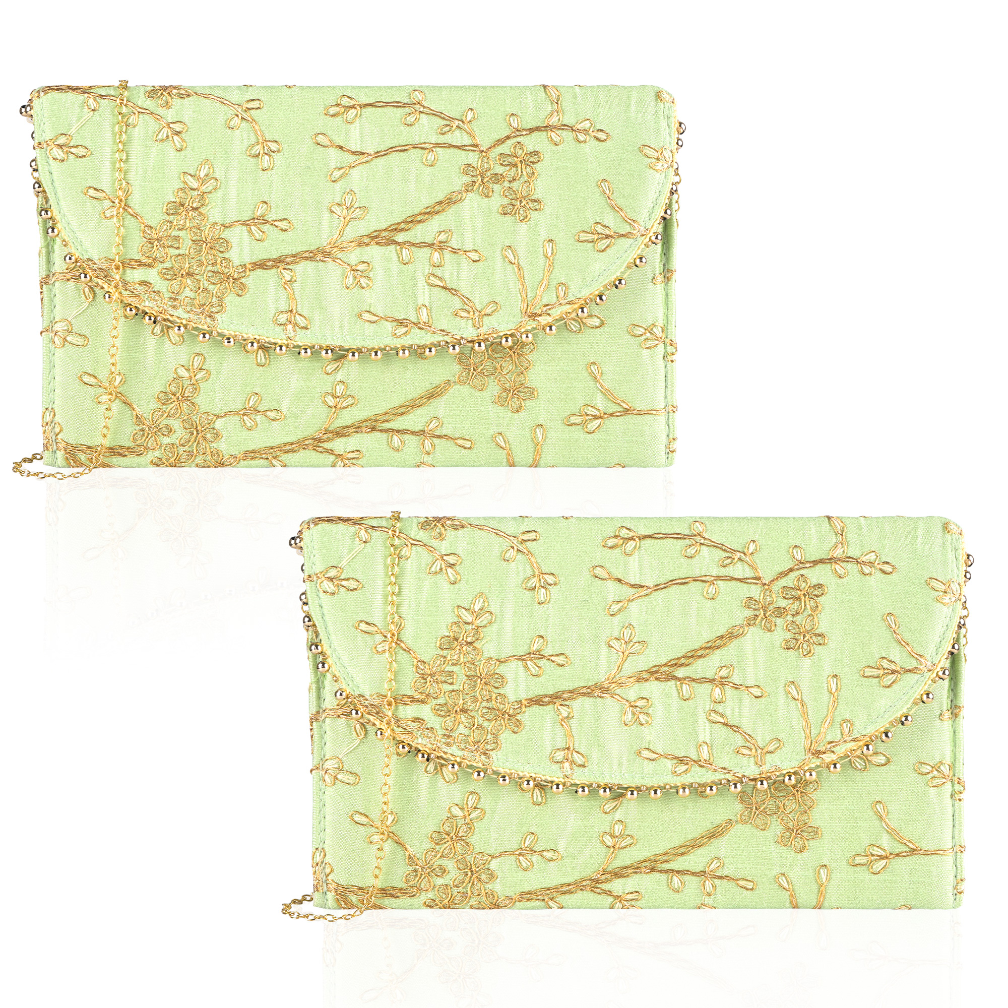 Kuber Industries Polyester Purse for Women with Magnetic Closure  Lightweight  Compact Ladies Purse for Travelling Party Wedding  Events  Moti Design - Green