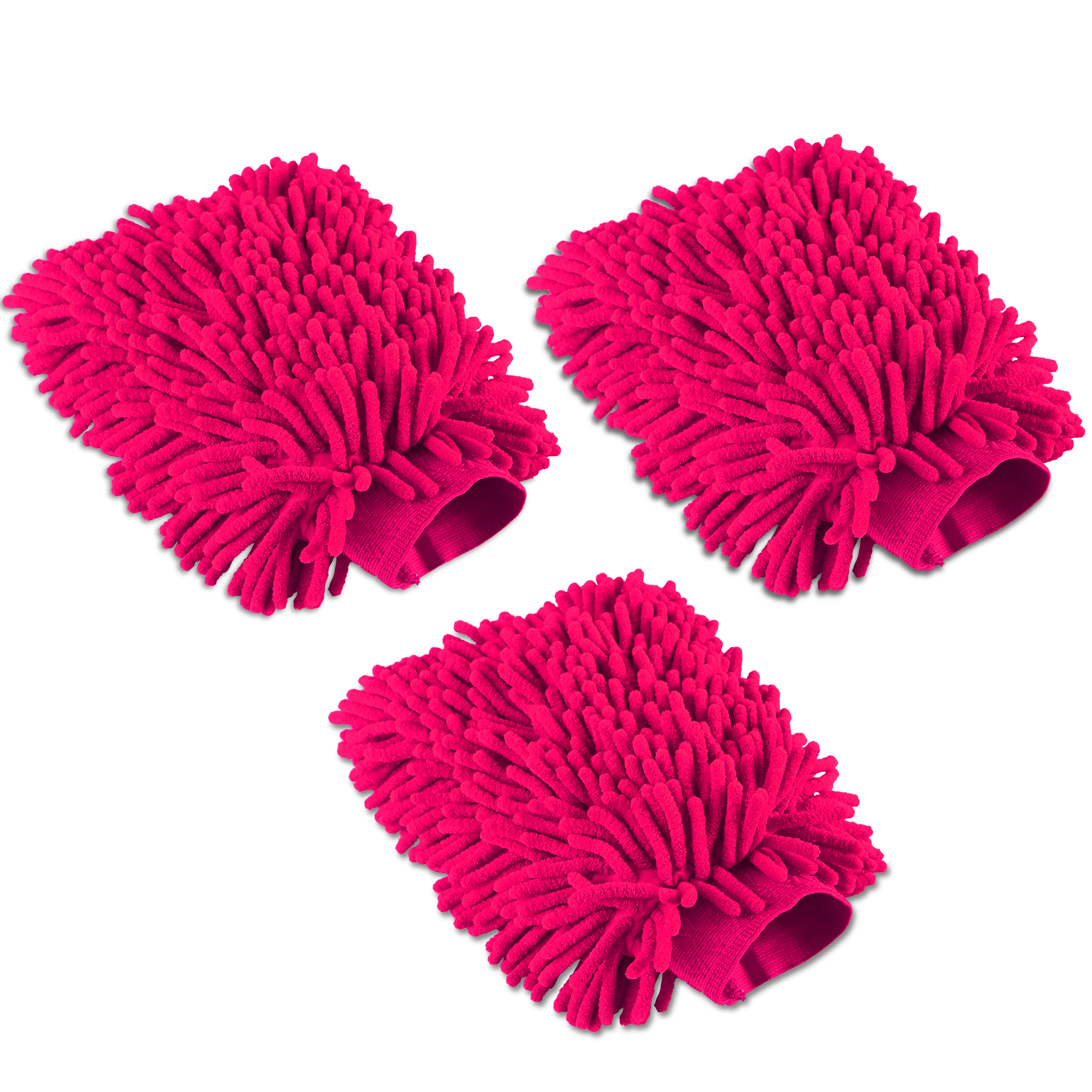 100GSM Microfiber Double Sided car washing gloves  Super Absorbent Chenille Mitt Gloves Perfect Wash Cleaning for Bike Auto Cars Interior and Exterior  Pink