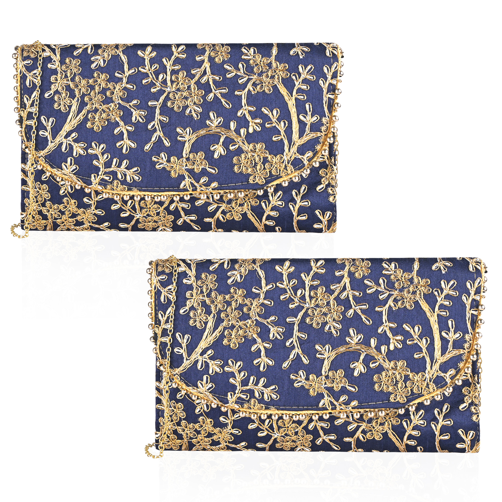 Kuber Industries Polyester Purse for Women with Magnetic Closure  Lightweight  Compact Ladies Purse for Travelling Party Wedding  Events  Moti Design - Blue