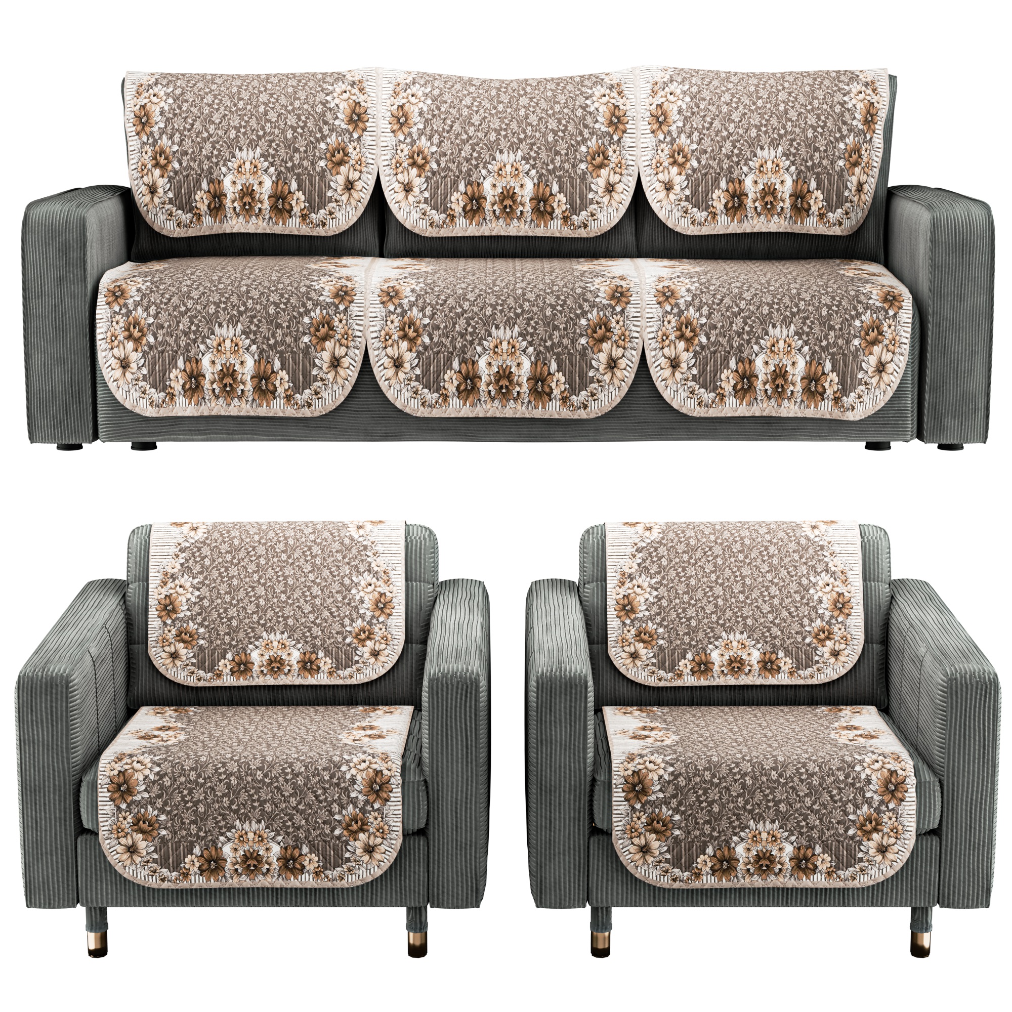 Kuber Industries Set of 4 Quilted 2 Seater Sofa Cover for Living Room  Machine Washable Sofe ke cover for Protection  Comfort  Ultra Sonic FlowerBorder- Golden