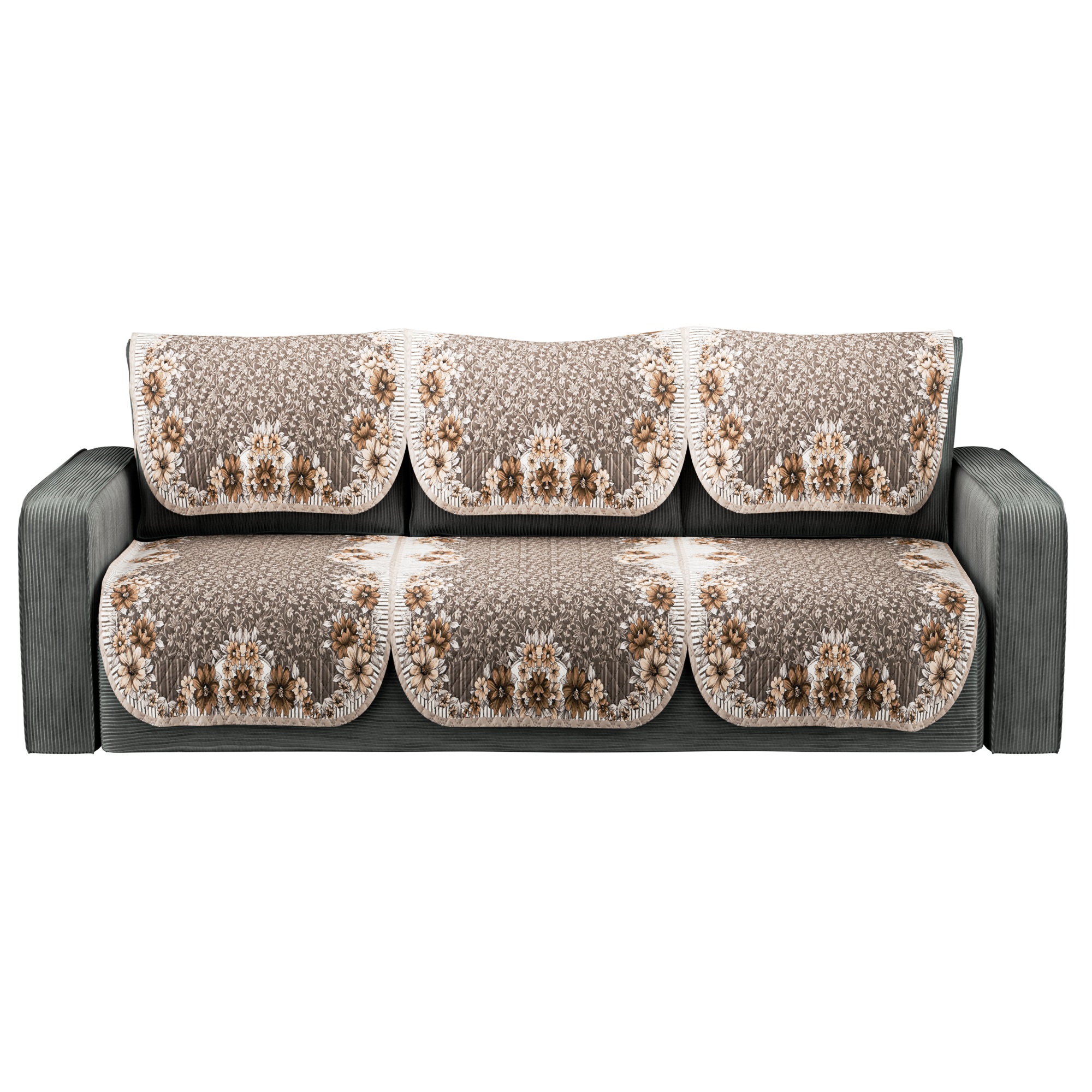 Kuber Industries Set of 4 Quilted 2 Seater Sofa Cover for Living Room  Machine Washable Sofe ke cover for Protection  Comfort  Ultra Sonic FlowerBorder- Golden