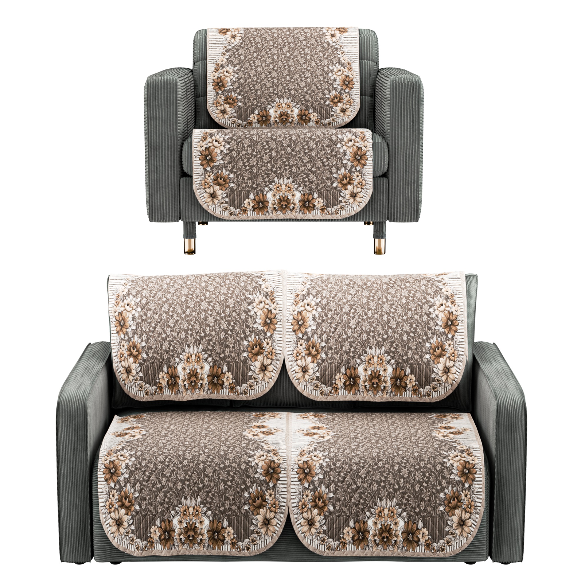 Kuber Industries Set of 4 Quilted 2 Seater Sofa Cover for Living Room  Machine Washable Sofe ke cover for Protection  Comfort  Ultra Sonic FlowerBorder- Golden