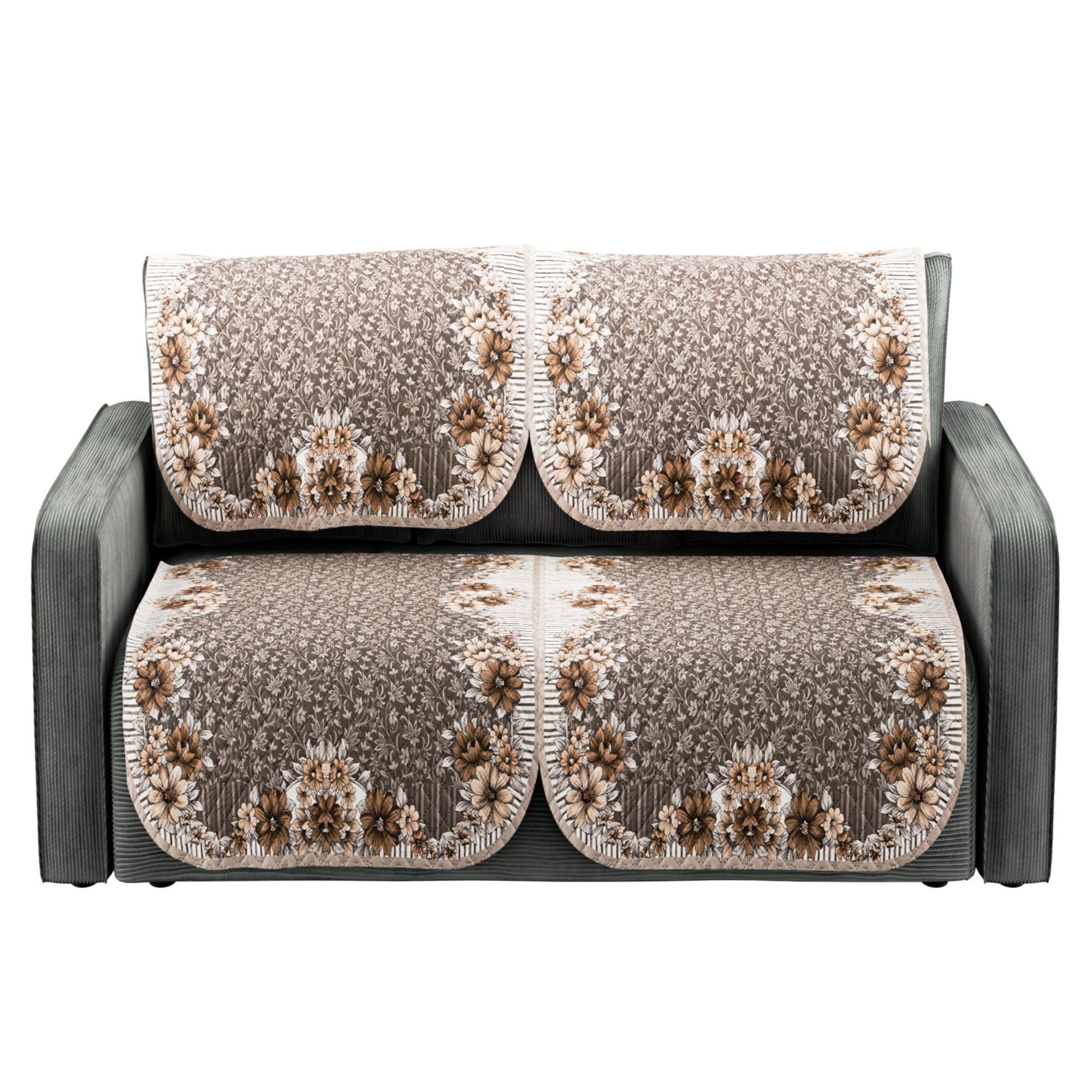 Kuber Industries Set of 4 Quilted 2 Seater Sofa Cover for Living Room  Machine Washable Sofe ke cover for Protection  Comfort  Ultra Sonic FlowerBorder- Golden