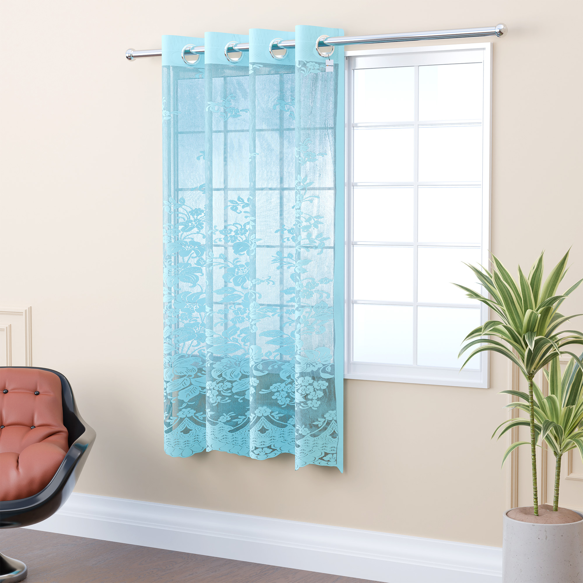 Kuber Industries 5 Feet Decorative Net Curtain for Windows  Khidki Ke Parde for Living Room Home  Office  Screen Parde for Door Balcony  Open Kitchen  Floral Embroidery - Aqua Green