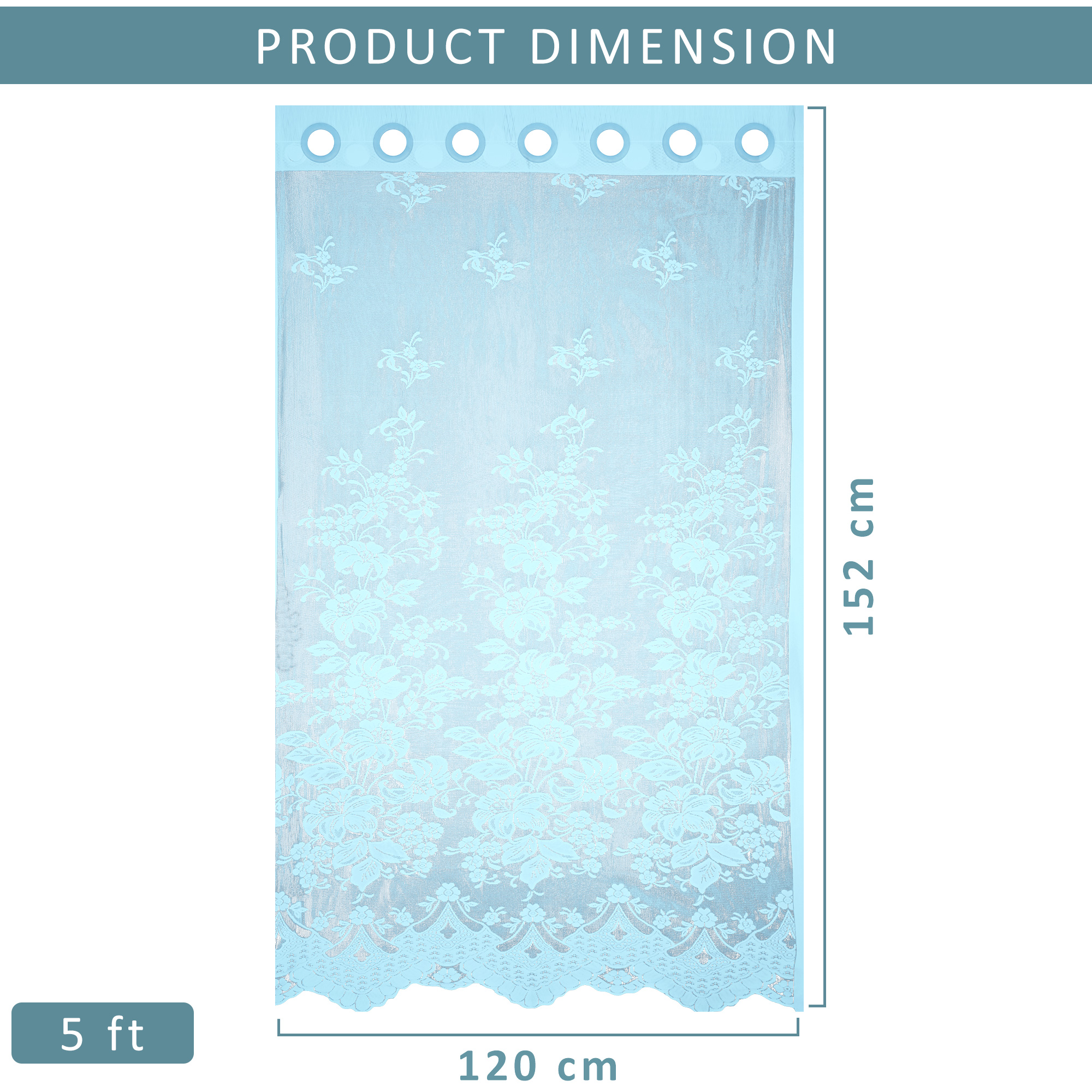 Kuber Industries 5 Feet Decorative Net Curtain for Windows  Khidki Ke Parde for Living Room Home  Office  Screen Parde for Door Balcony  Open Kitchen  Floral Embroidery - Aqua Green