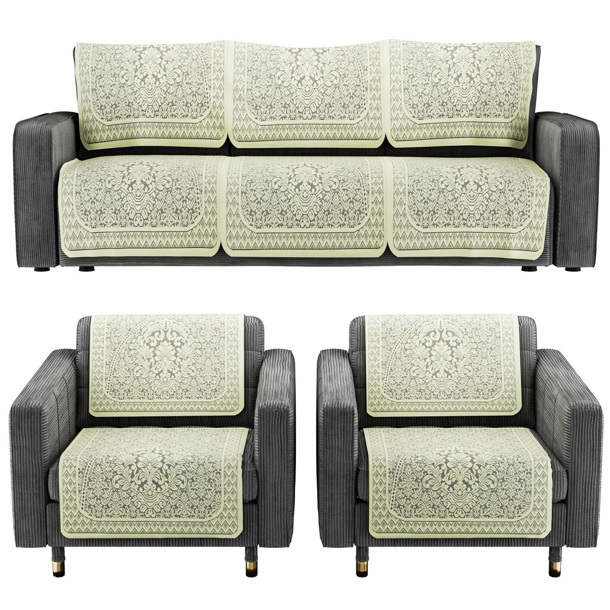 Kuber Industries Set of 4 Durable 2 Seater Sofa Covers for Living Room  Machine Washable Sofe ke cover for Protection  Comfort  Floral Design - Cream  Brown