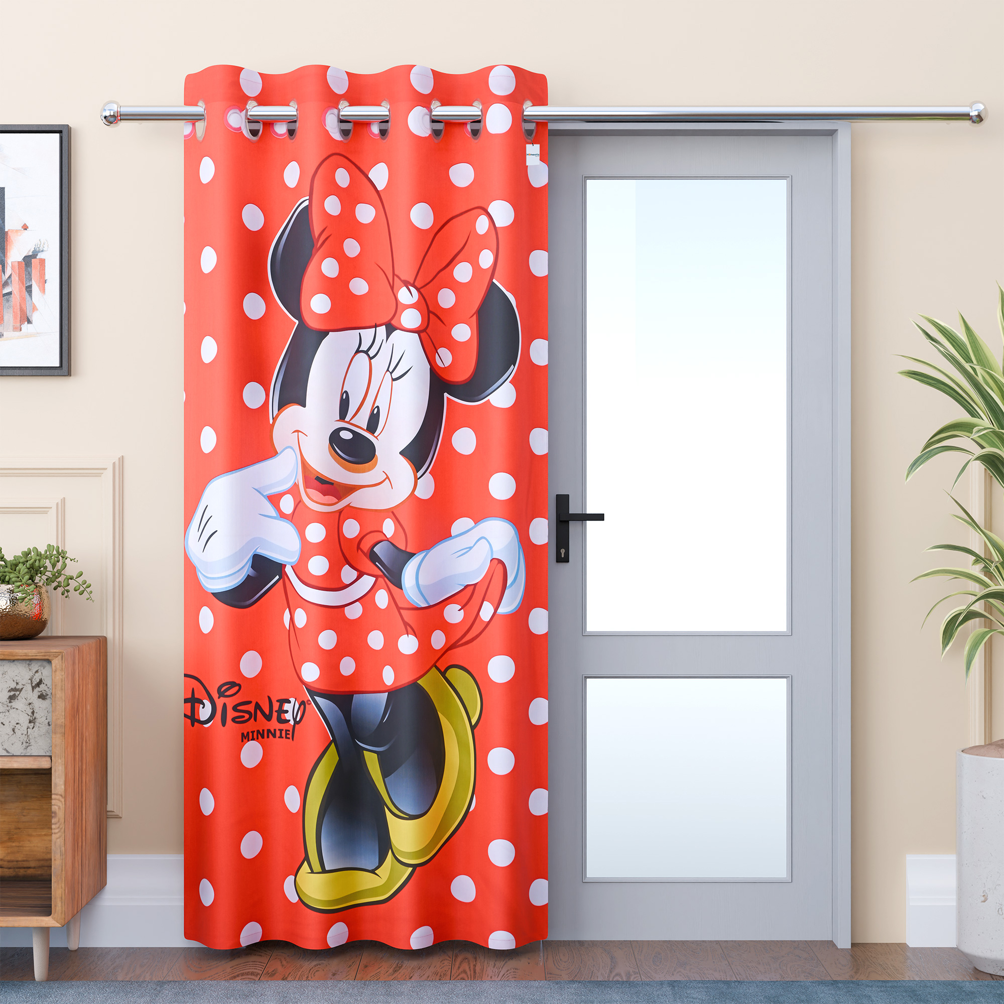 Kuber Industries Decorative Door Curtains 7 Feet for Home  Living Room with Eyelet Rings  Aesthetic Pardaa  Door Decoration Sheet Curtain  Disney Mickey Print - Red