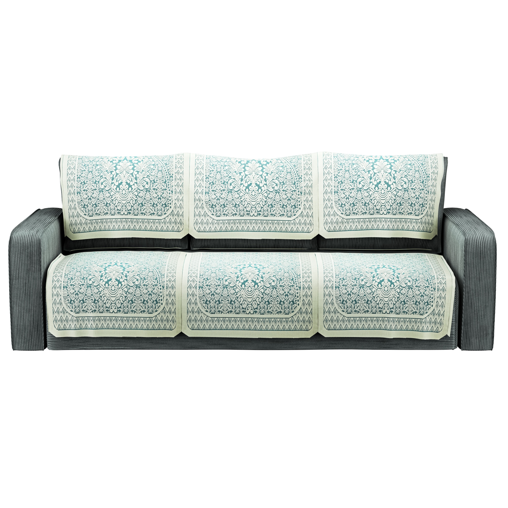 Kuber Industries Set of 4 Durable 2 Seater Sofa Covers for Living Room  Machine Washable Sofe ke cover for Protection  Comfort  Floral Design - Aqua  White