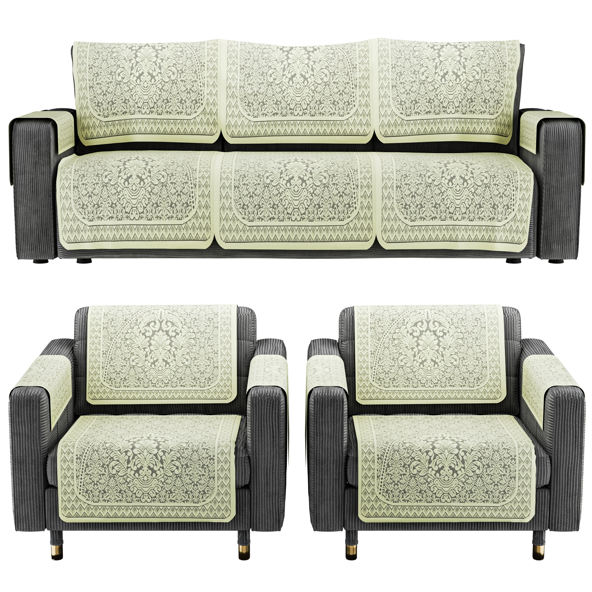 Kuber Industries Set of 4 Durable 2 Seater Sofa Covers for Living Room  Machine Washable Sofe ke cover for Protection  Comfort  Floral Design - Cream  Brown