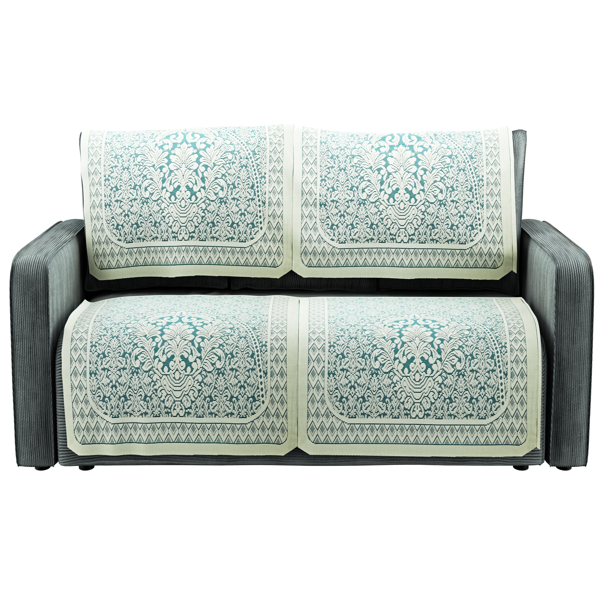 Kuber Industries Set of 4 Durable 2 Seater Sofa Covers for Living Room  Machine Washable Sofe ke cover for Protection  Comfort  Floral Design - Aqua  White