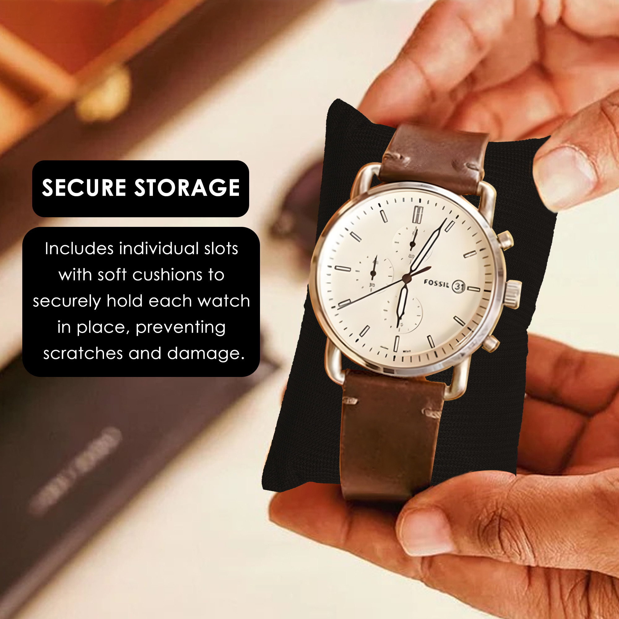 Premium Faux Leather See Through Wrist Watch Organiser Box for Men  Women  Multi Compartment Sliding Drawer for Small Accessories  Watches Collection BoxHolder  Check - Black