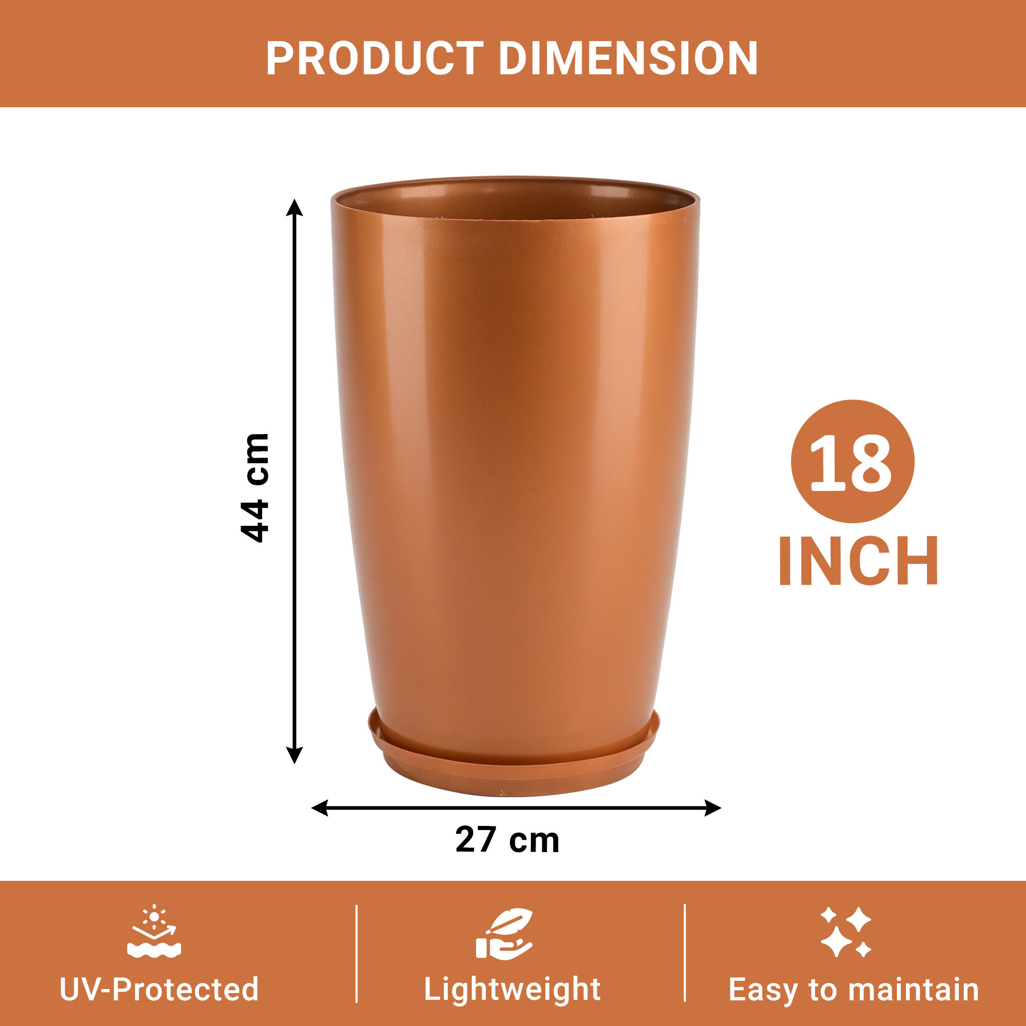 18 Inch Big PlantersVase with Saucer for Home Decor  Large Outdoor  Indoor Flower PotDrainage HoleLightweightPlant Container  Copper