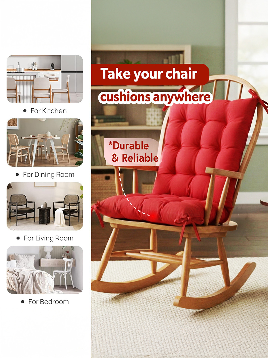 18x36 Inch Microfiber Comfy Long Rocking Chair PadFloor Cushion with Ties  Comfortable Sitting Large Pillows Seating for Adults  Maroon