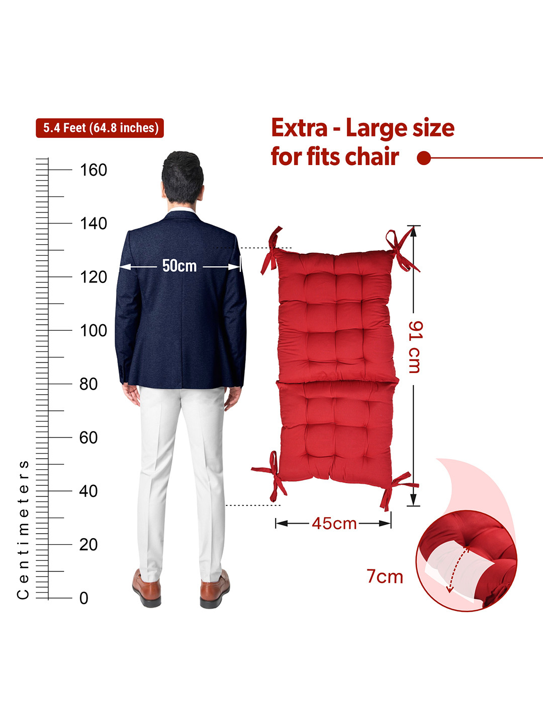 18x36 Inch Microfiber Comfy Long Rocking Chair PadFloor Cushion with Ties  Comfortable Sitting Large Pillows Seating for Adults  Maroon