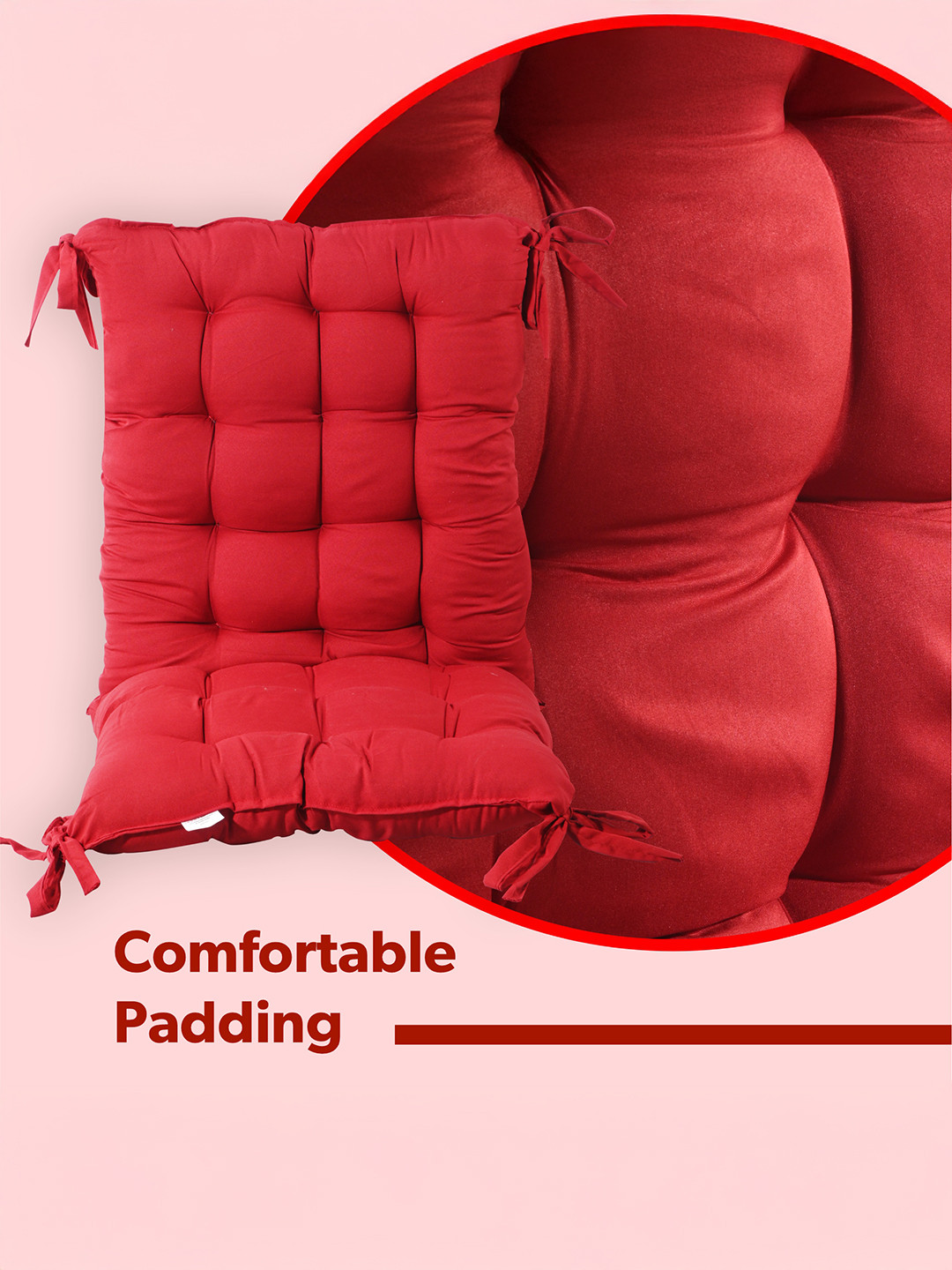 18x36 Inch Microfiber Comfy Long Rocking Chair PadFloor Cushion with Ties  Comfortable Sitting Large Pillows Seating for Adults  Maroon