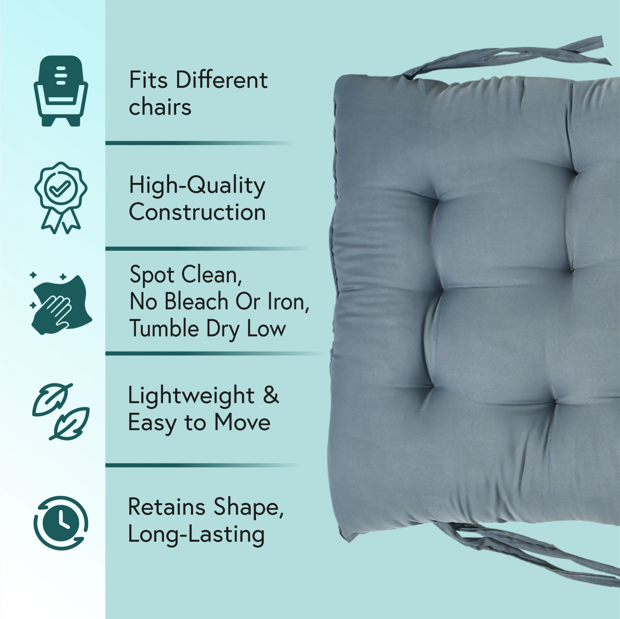 18x48 Inch Microfiber Comfy Long Rocking Chair Cushion with Ties  Bench Back Thick Seat Pad Comfortable Handmade Quilts  Gray