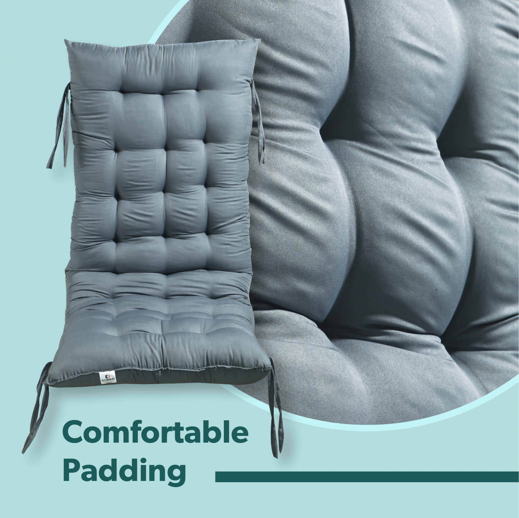 18x48 Inch Microfiber Comfy Long Rocking Chair Cushion with Ties  Bench Back Thick Seat Pad Comfortable Handmade Quilts  Gray