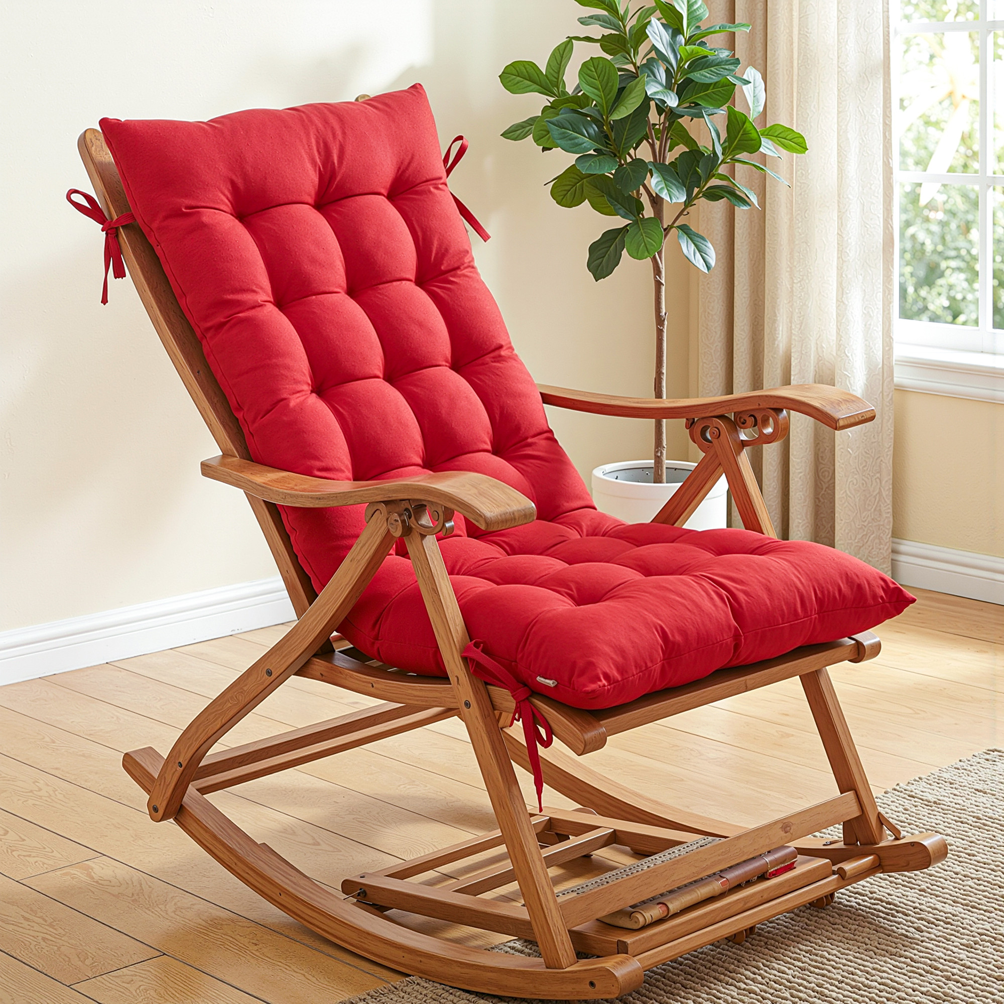 18x48 Inch Microfiber Comfy Long Rocking Chair PadFloor Cushion with Ties  Comfortable Sitting Large Pillows Seating for Adults  Maroon