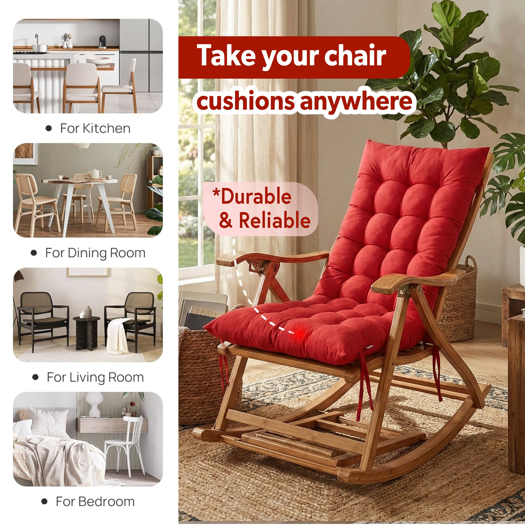 18x48 Inch Microfiber Comfy Long Rocking Chair PadFloor Cushion with Ties  Comfortable Sitting Large Pillows Seating for Adults  Maroon